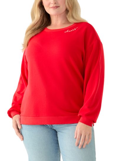 Plus Size Long Sleeve Embroidered Sweatshirt