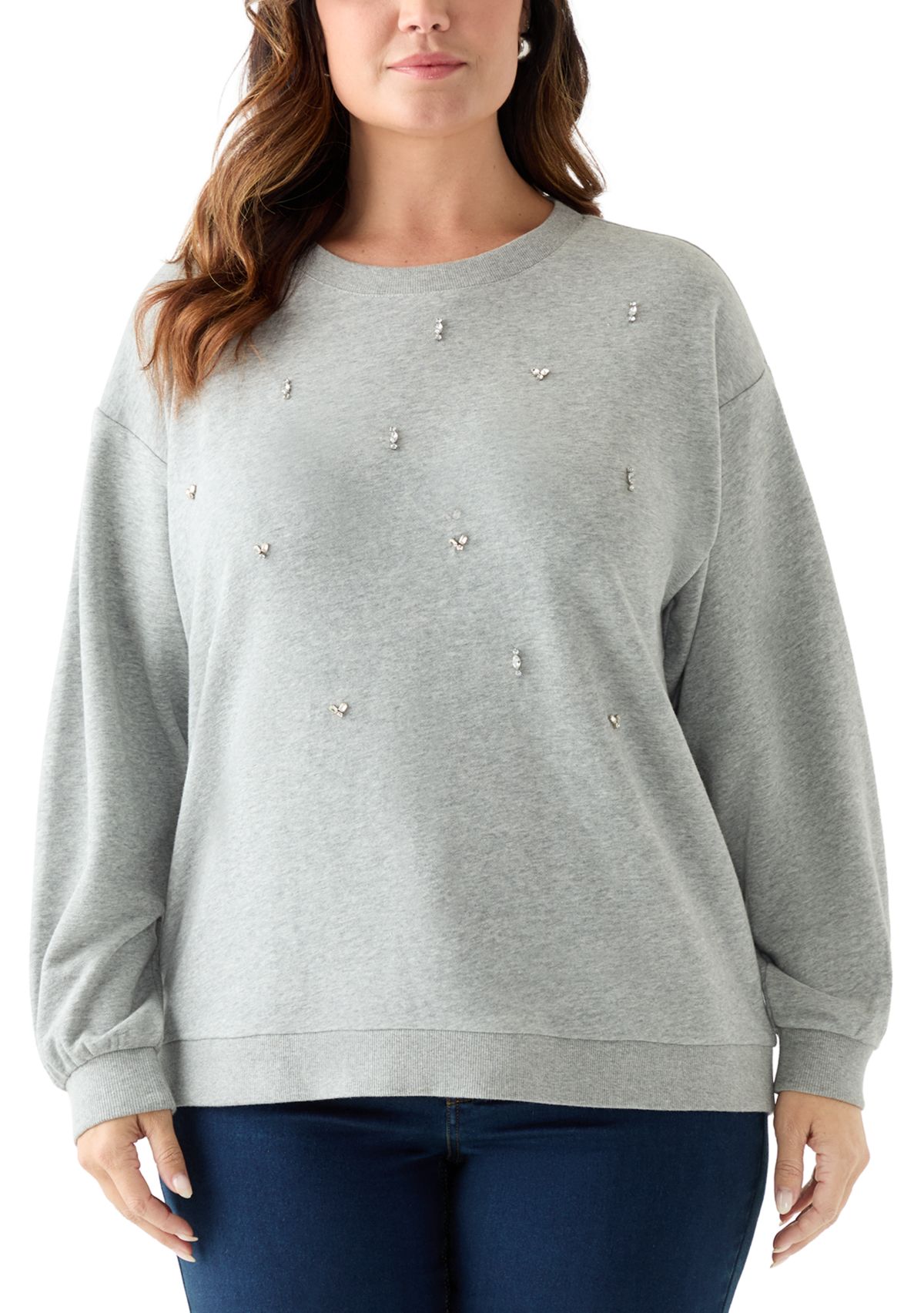 Plus Size Long Sleeve Embellished Sweatshirt