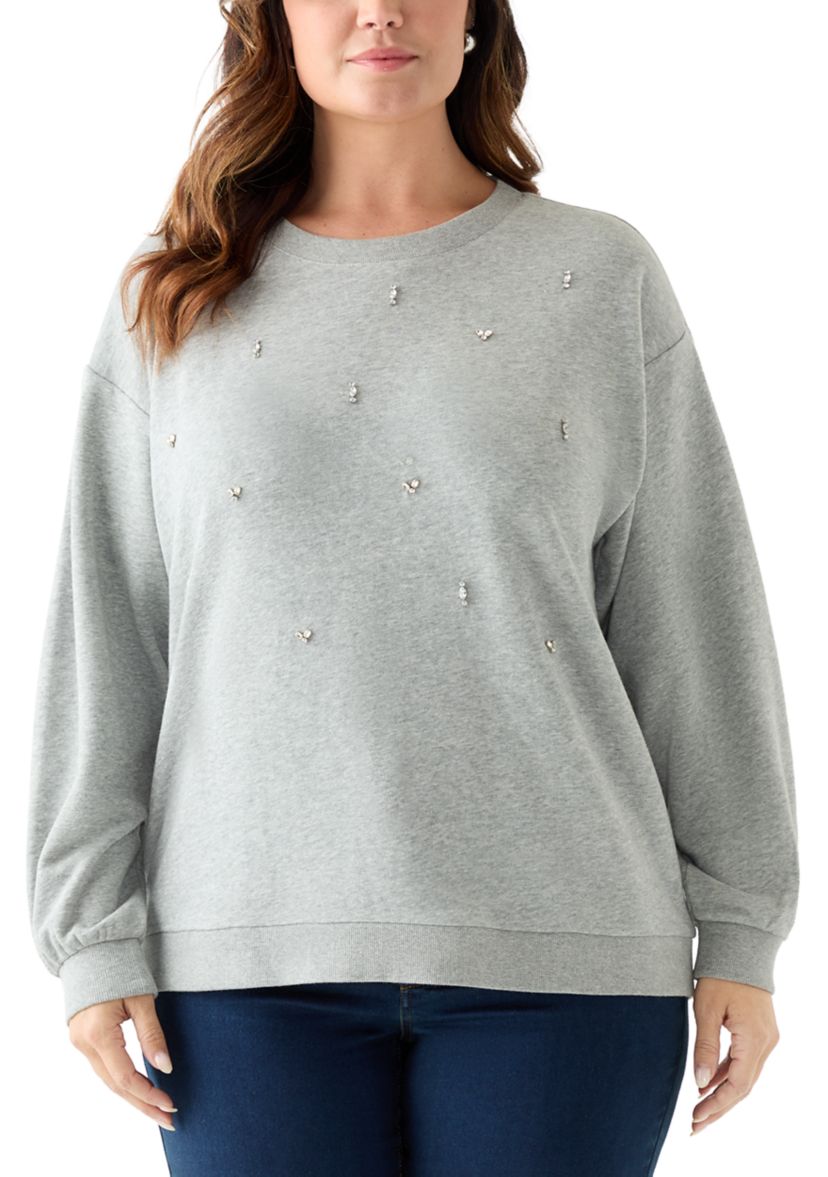 Plus Size Long Sleeve Embellished Sweatshirt