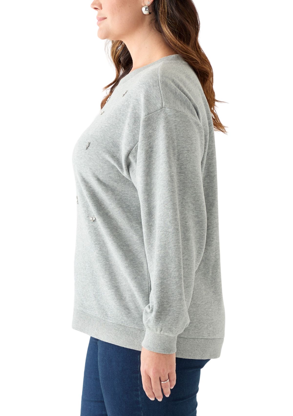 Plus Size Long Sleeve Embellished Sweatshirt
