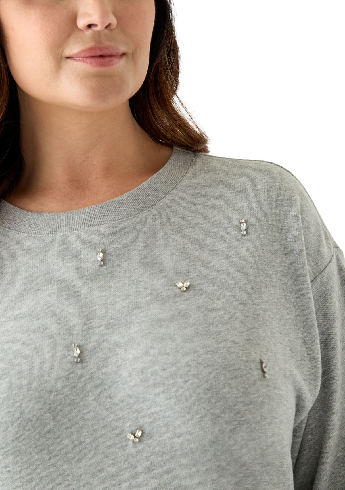 Plus Size Long Sleeve Embellished Sweatshirt