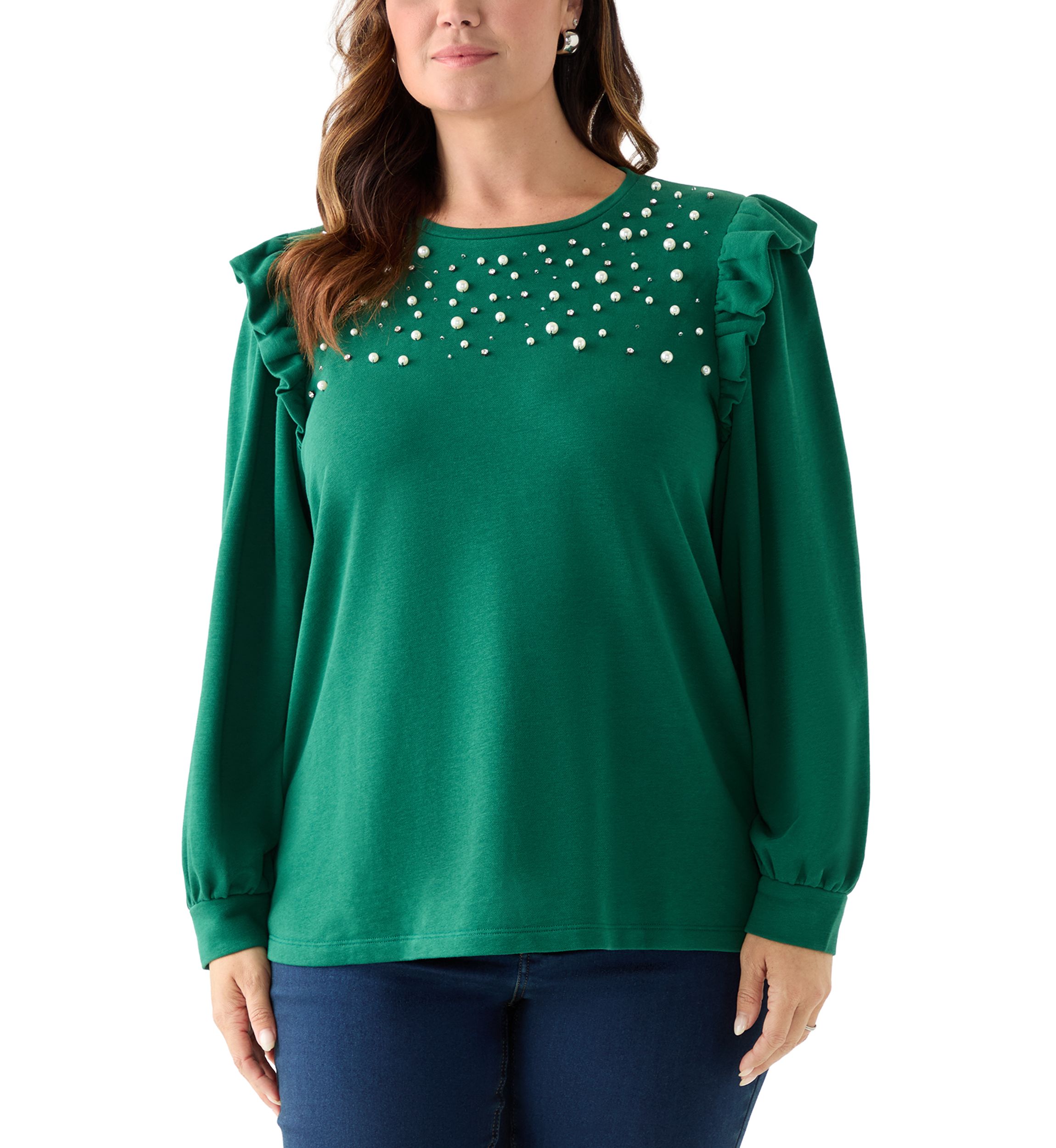 Plus Size Long Sleeve Ruffle Embellished Top