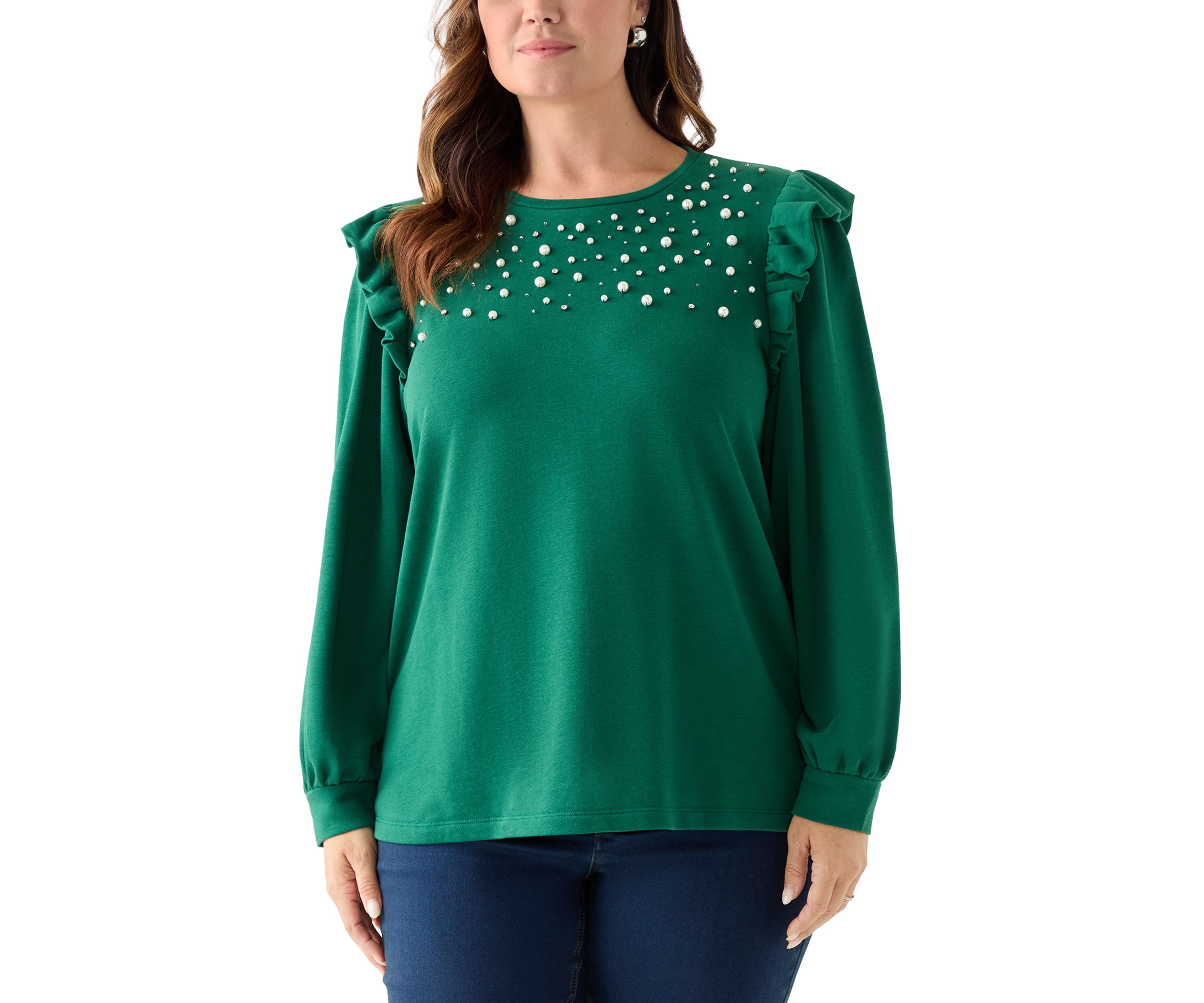 Plus Size Long Sleeve Ruffle Embellished Top