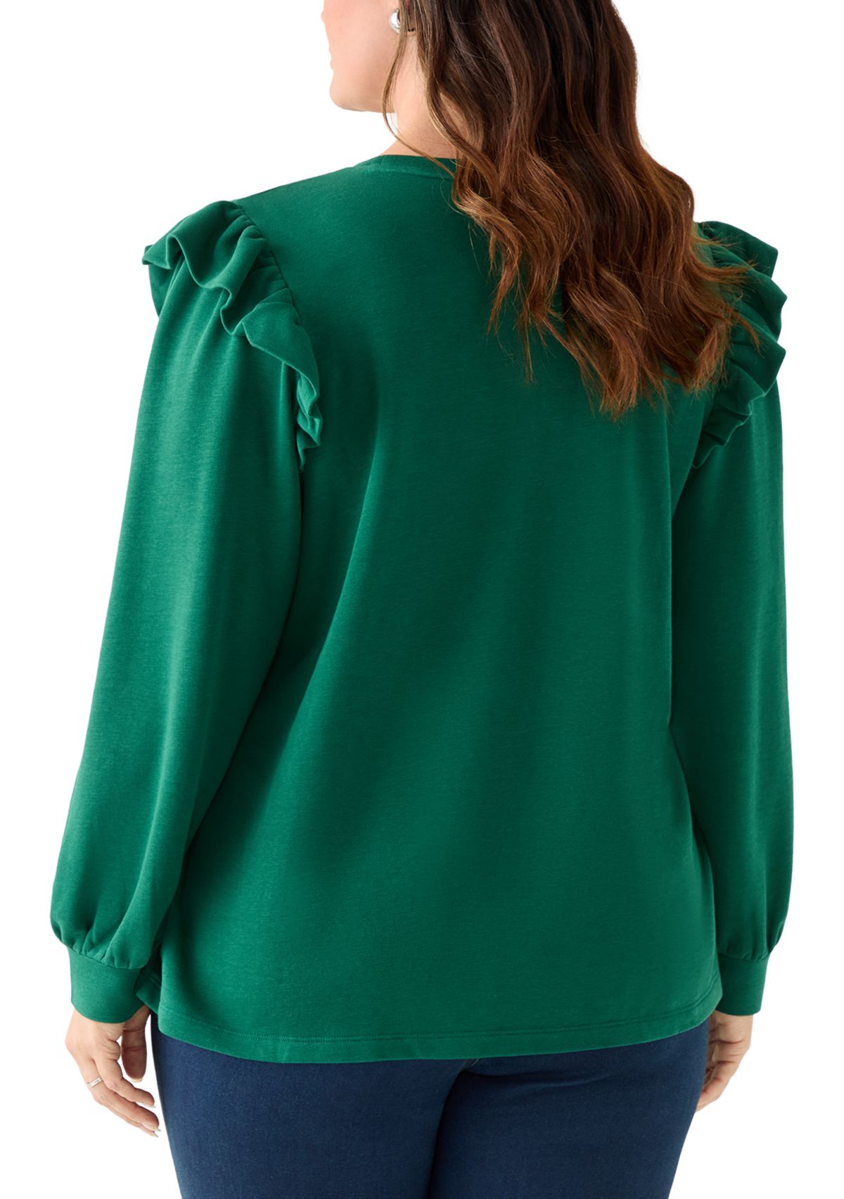 Plus Size Long Sleeve Ruffle Embellished Top