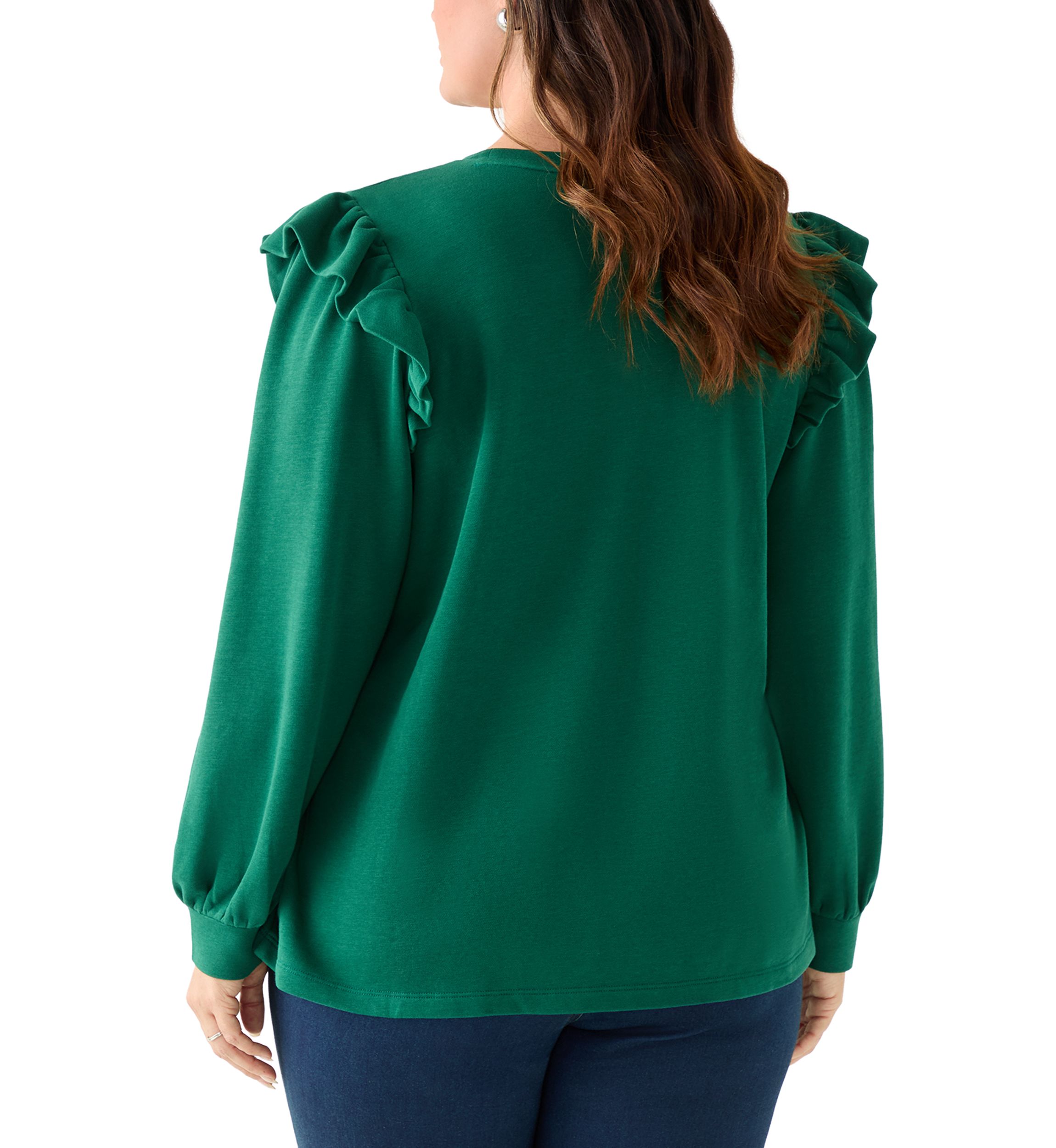 Plus Size Long Sleeve Ruffle Embellished Top