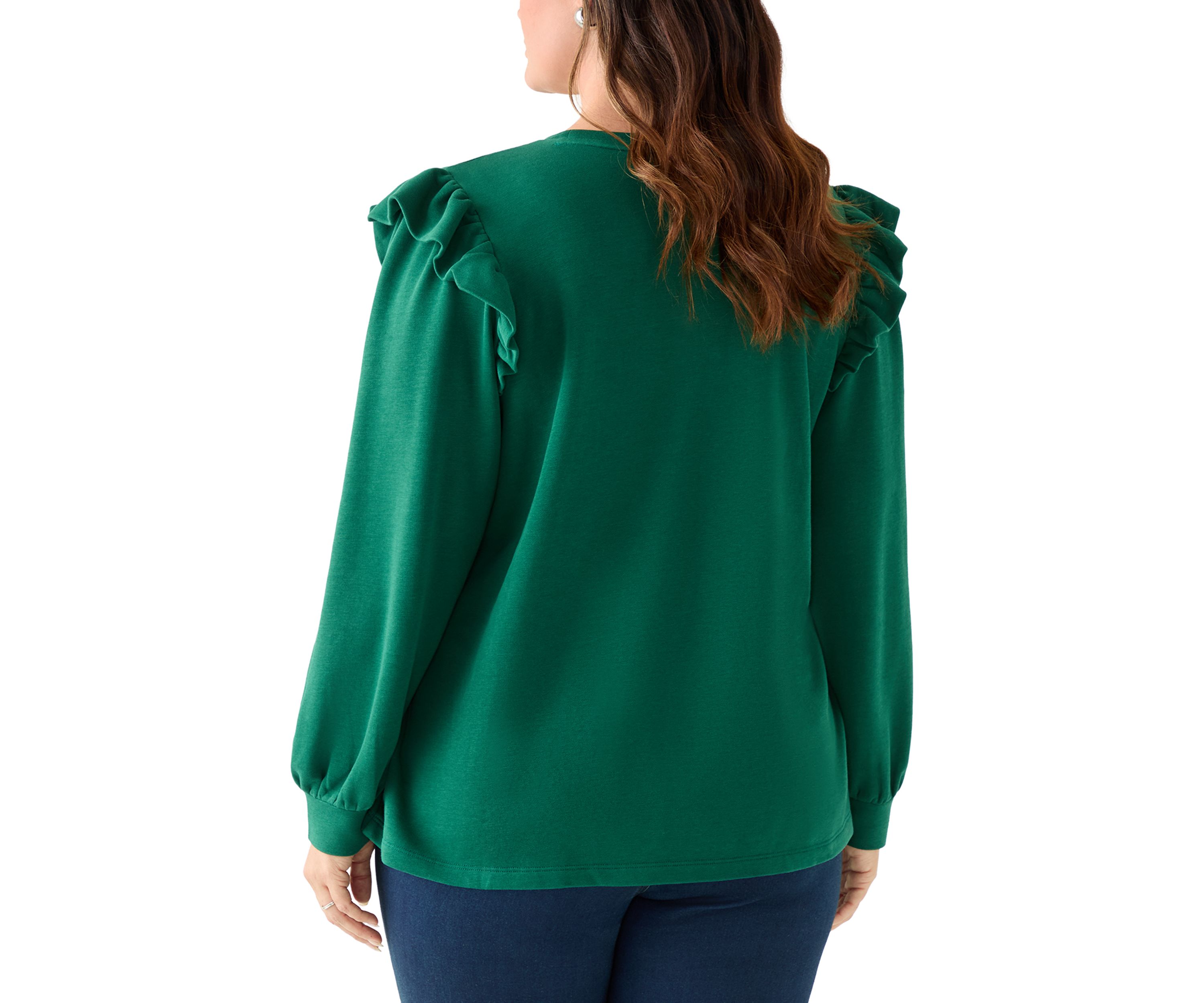 Plus Size Long Sleeve Ruffle Embellished Top