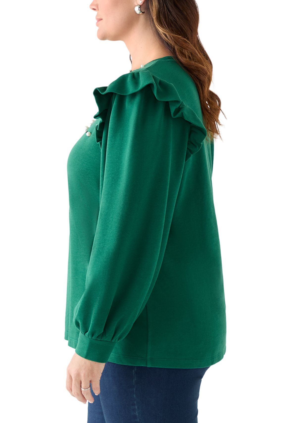 Plus Size Long Sleeve Ruffle Embellished Top