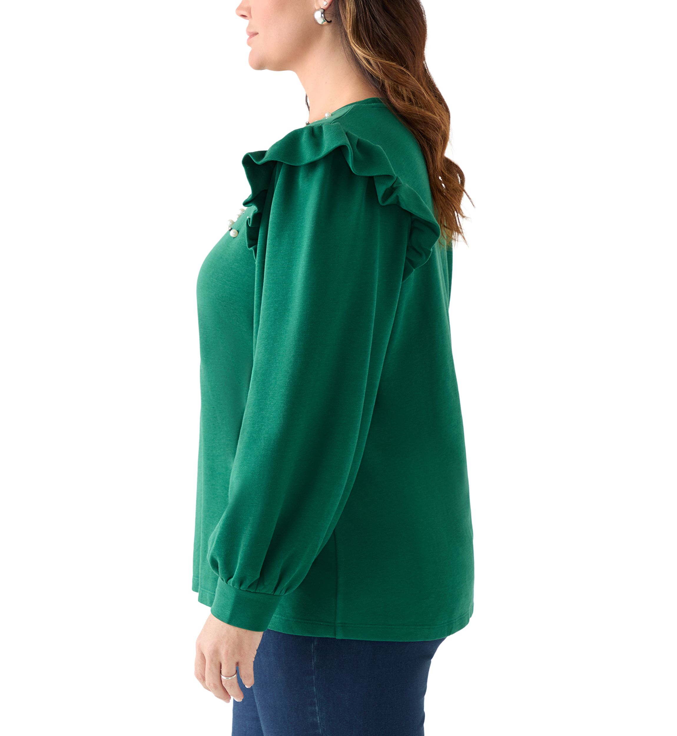 Plus Size Long Sleeve Ruffle Embellished Top