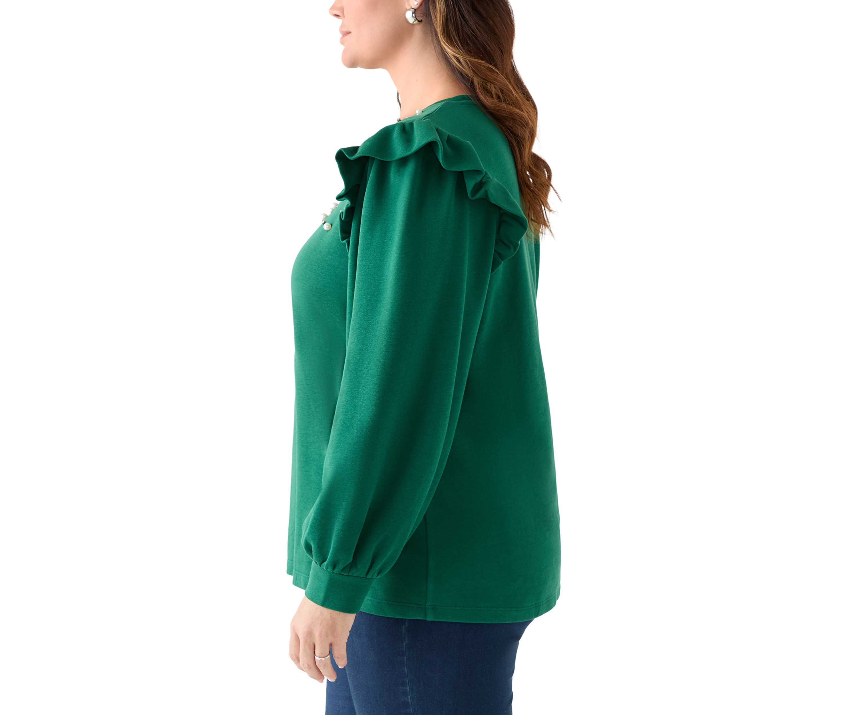 Plus Size Long Sleeve Ruffle Embellished Top