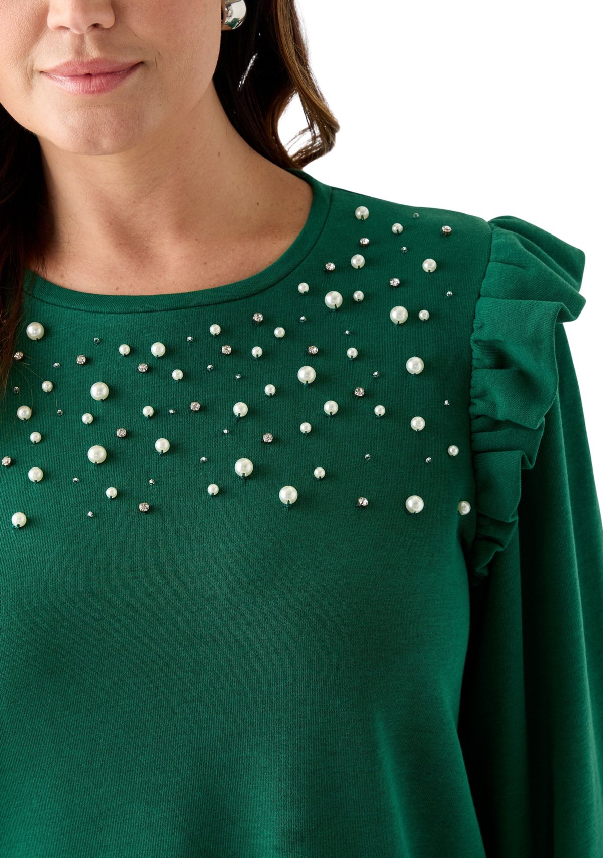 Plus Size Long Sleeve Ruffle Embellished Top