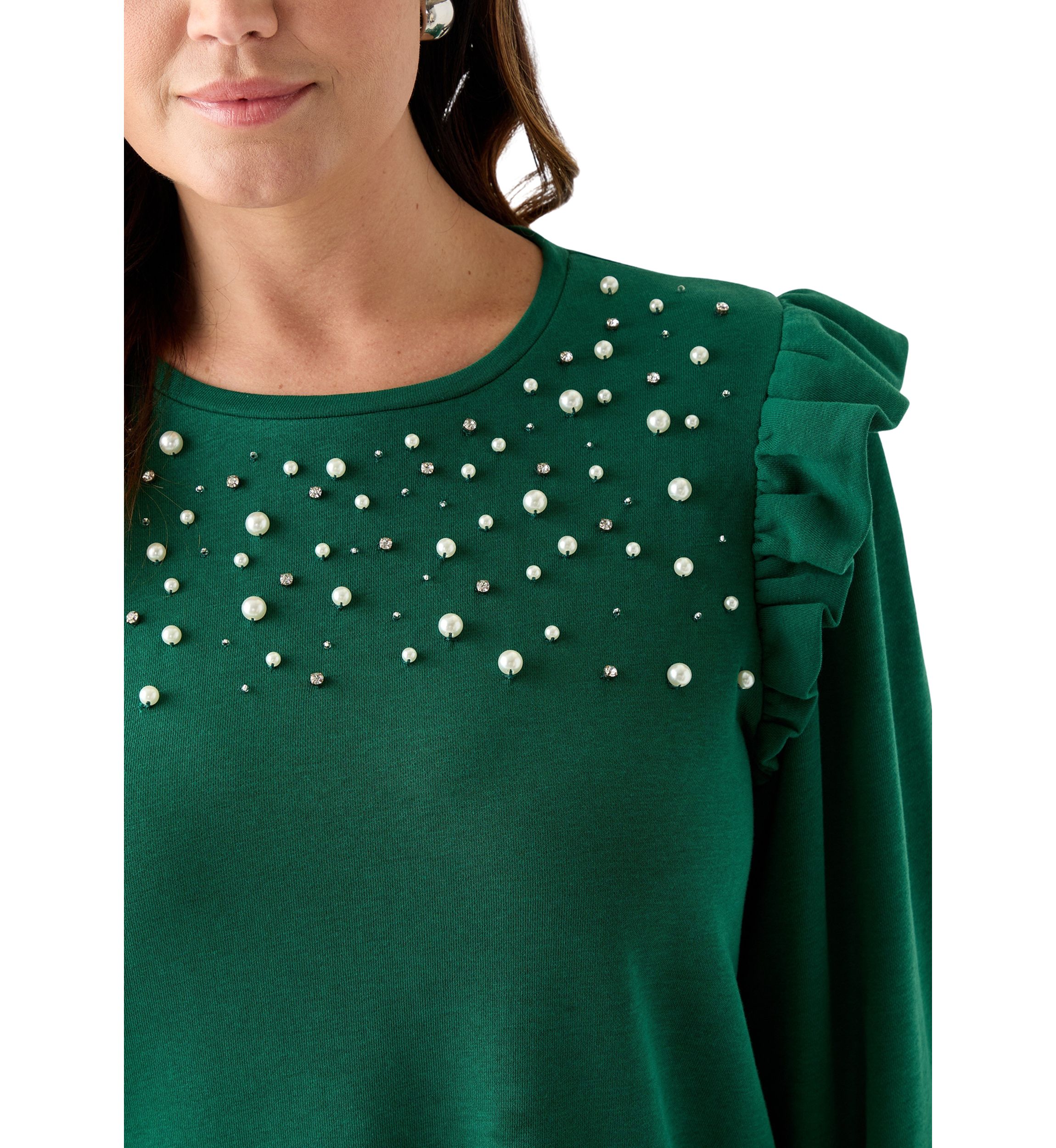 Plus Size Long Sleeve Ruffle Embellished Top