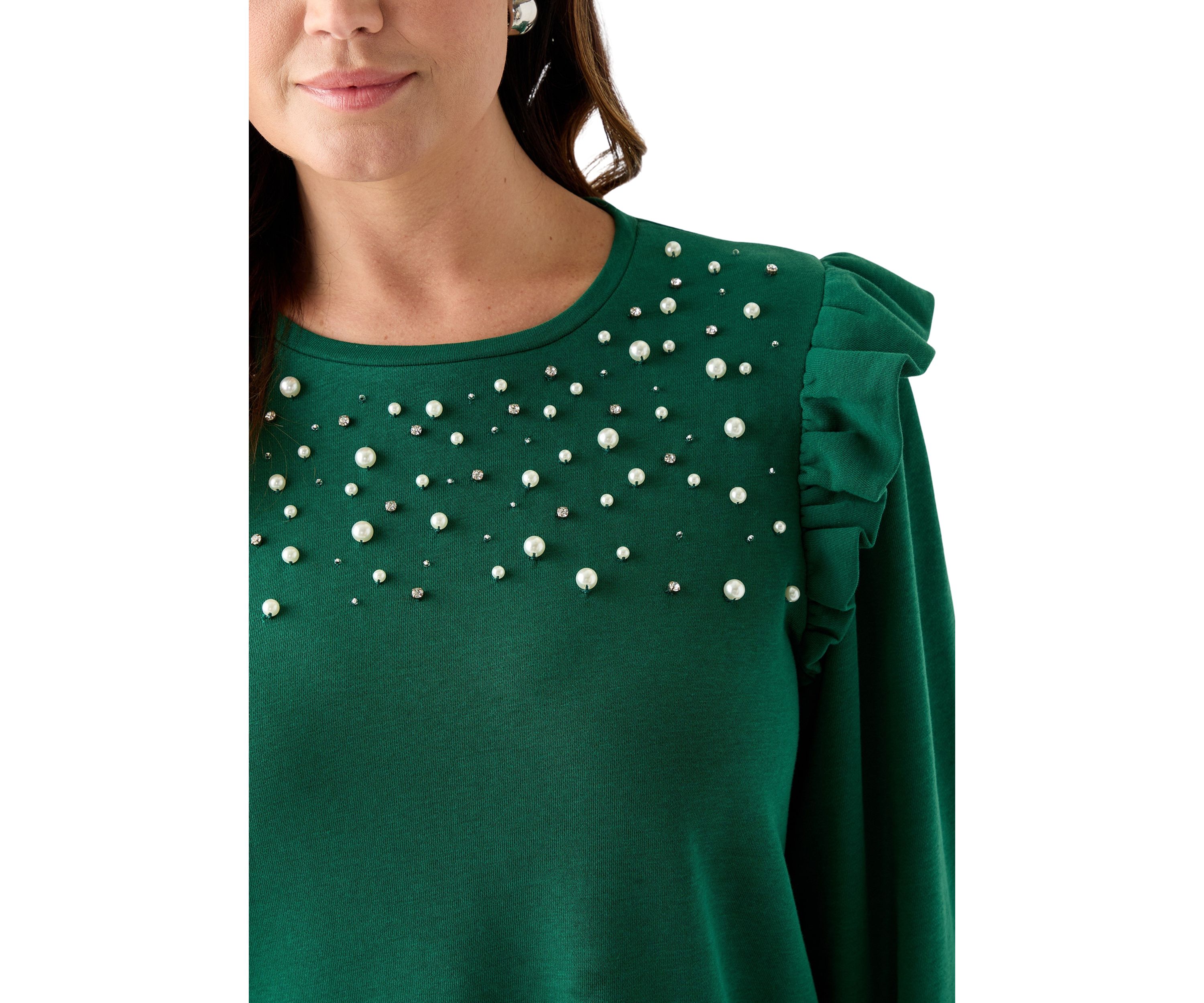 Plus Size Long Sleeve Ruffle Embellished Top