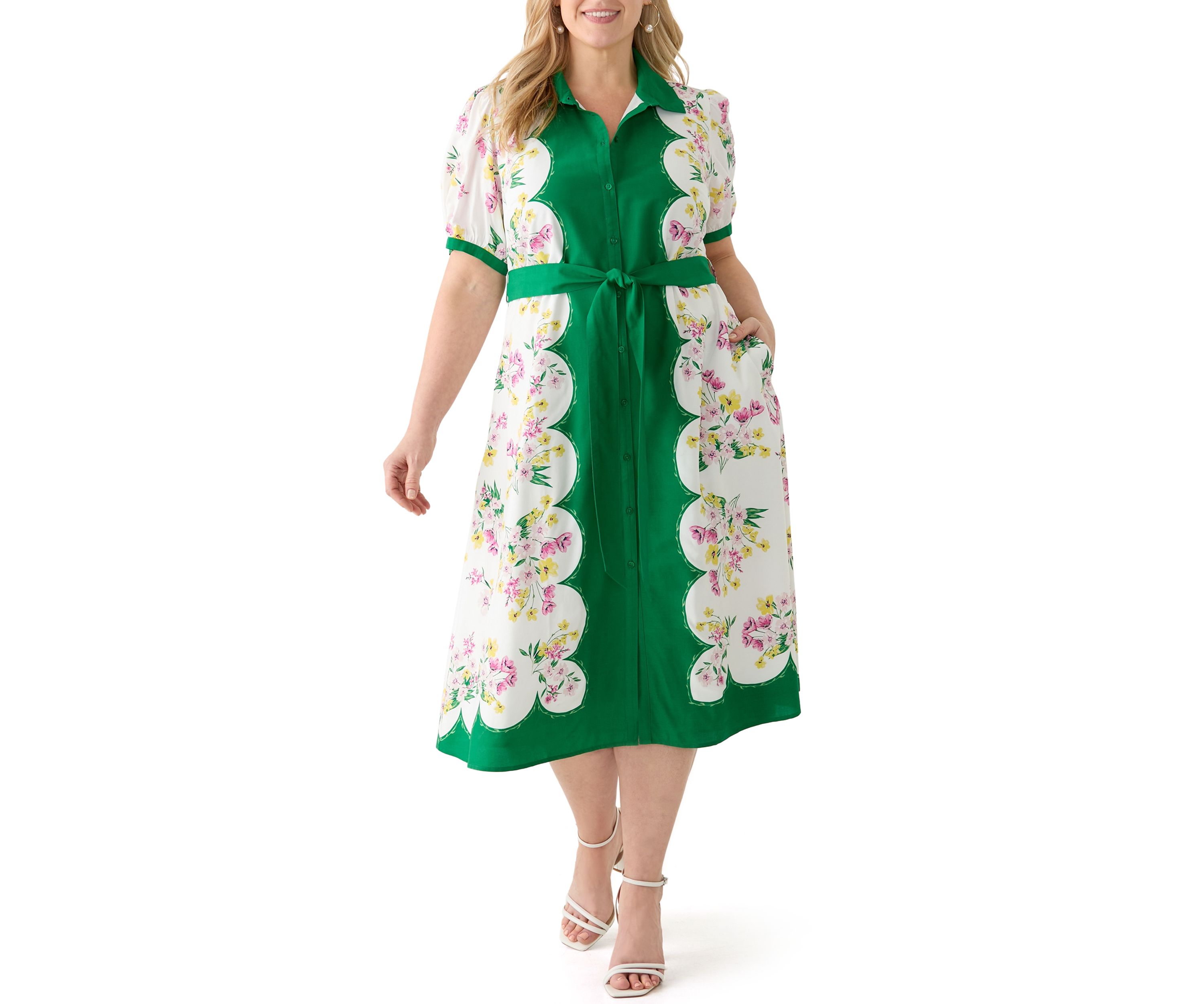 Plus Size Short Sleeve Belted Shirtdress