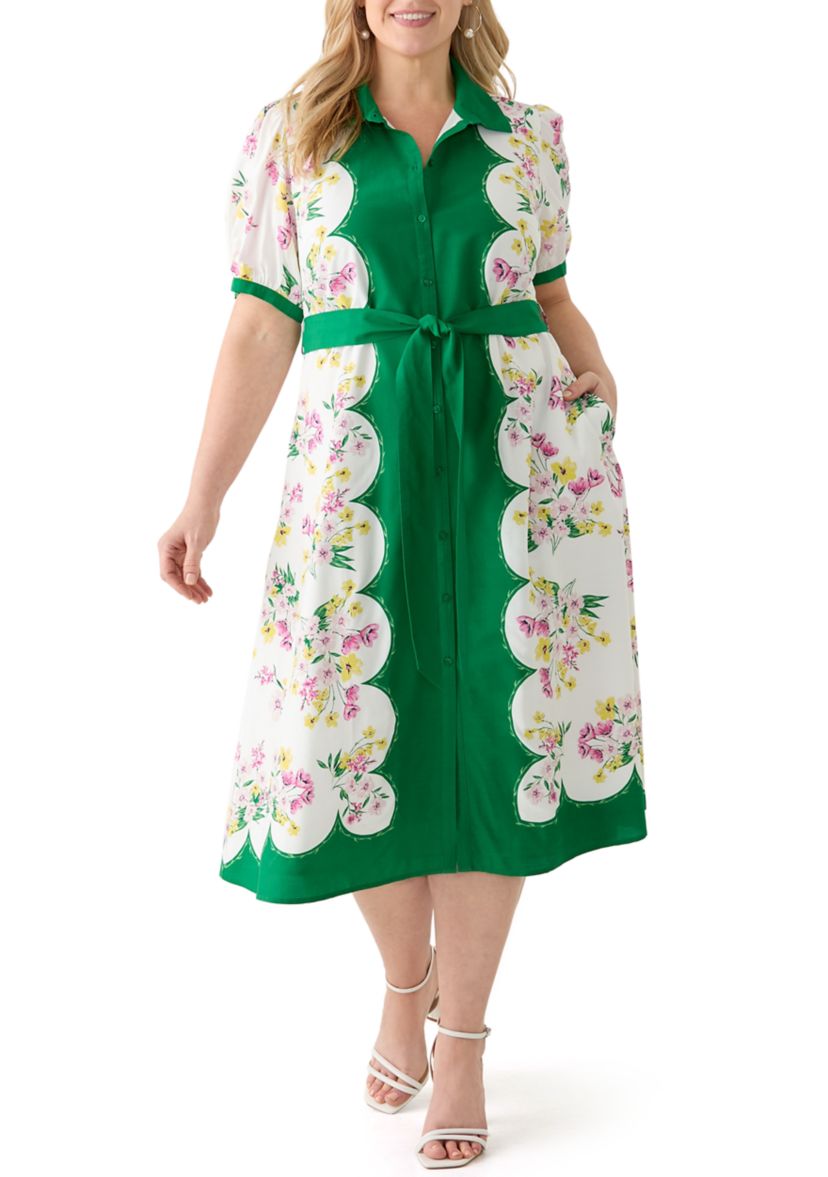 Plus Size Short Sleeve Belted Shirtdress