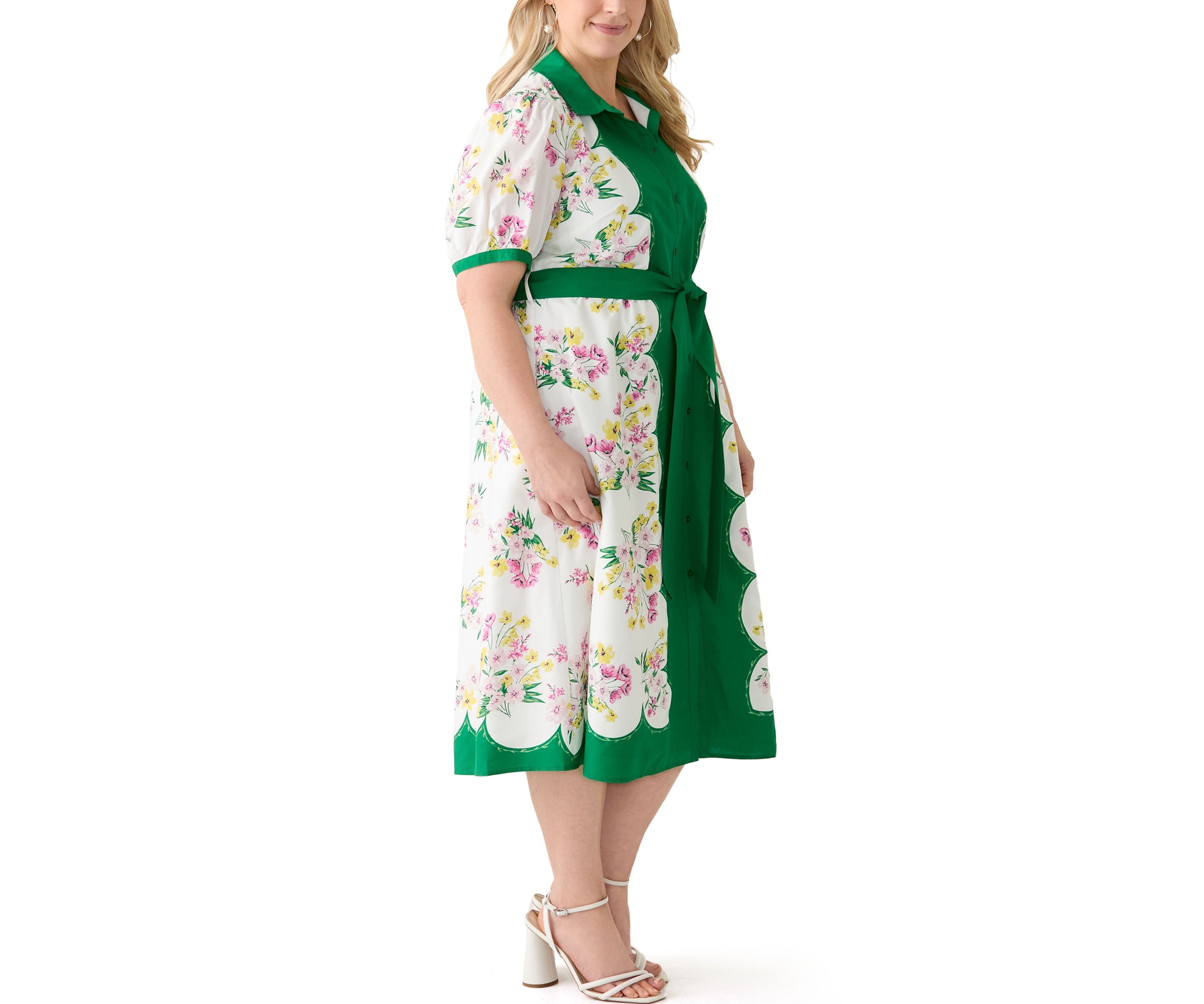 Plus Size Short Sleeve Belted Shirtdress