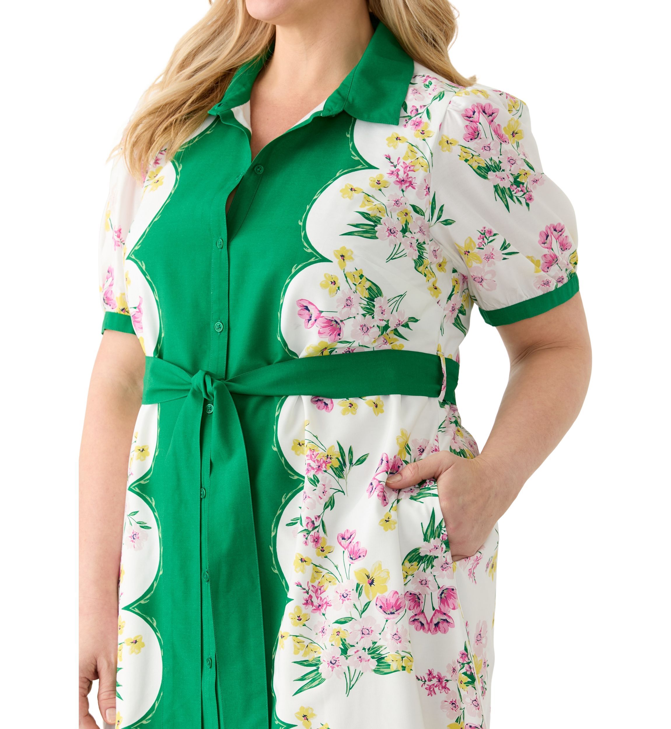 Plus Size Short Sleeve Belted Shirtdress