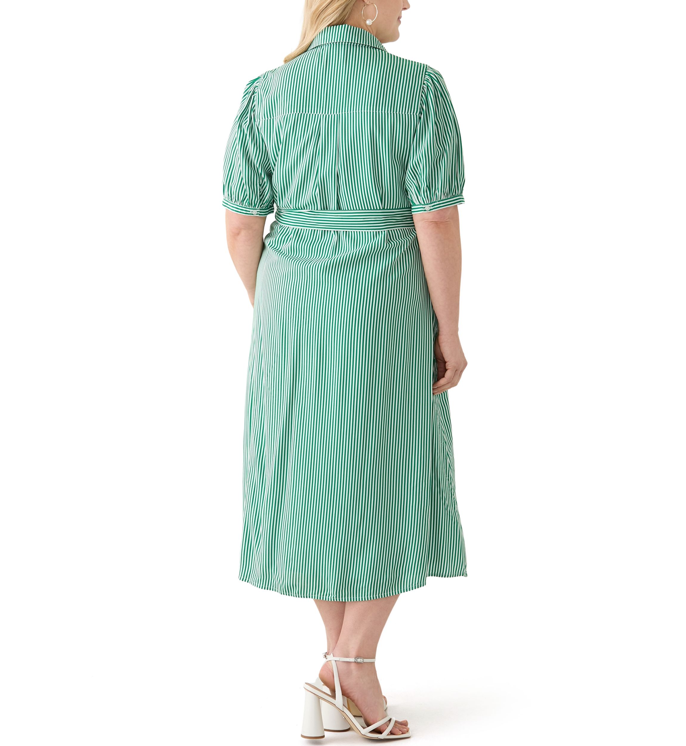 Plus Size Short Sleeve Yarn Dyed Belted Shirtdress