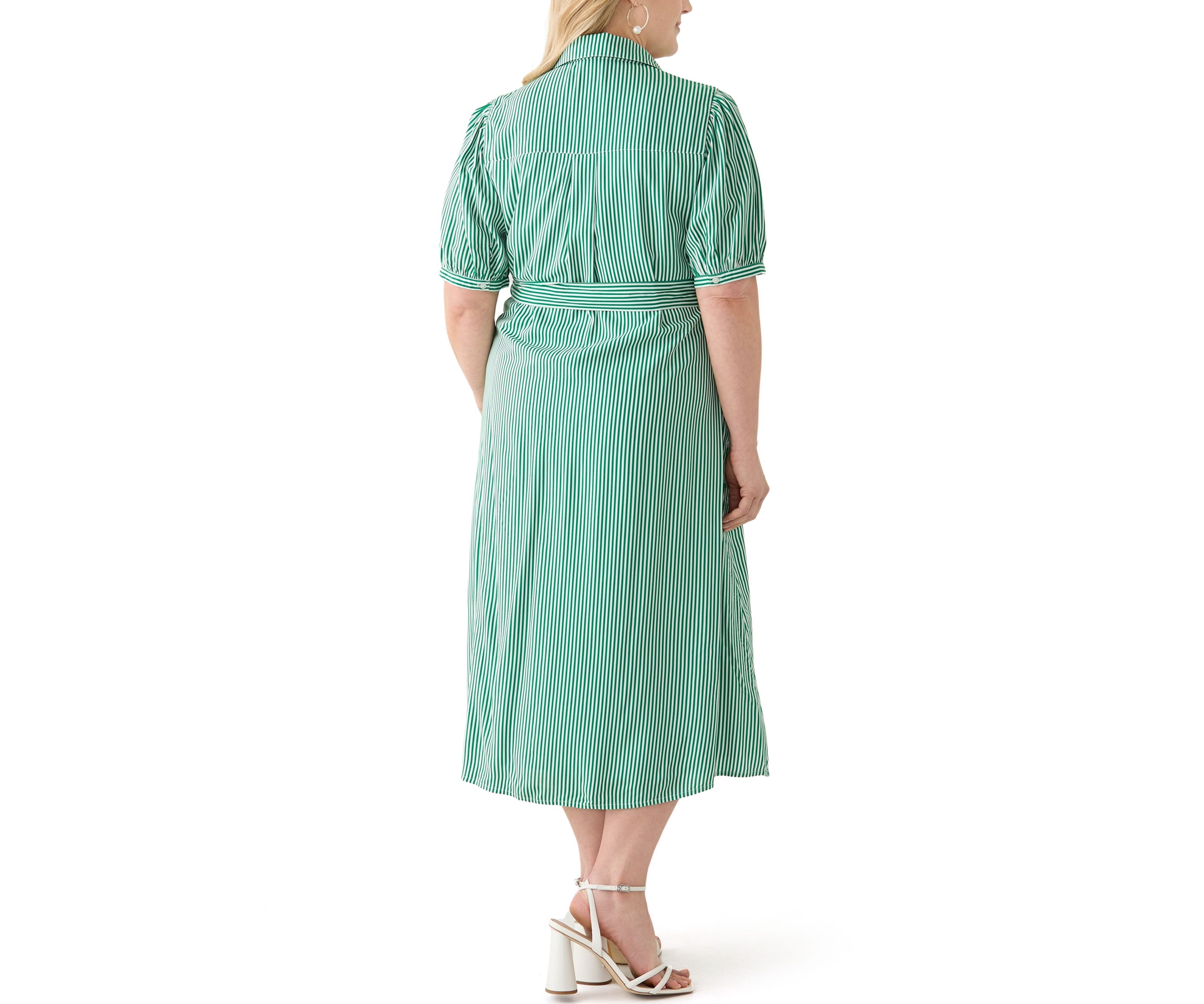 Plus Size Short Sleeve Yarn Dyed Belted Shirtdress
