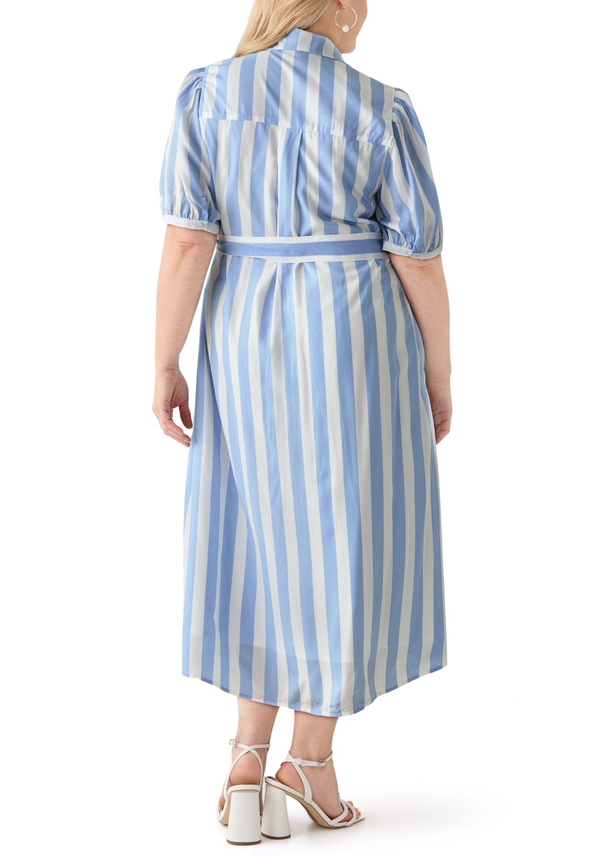 Plus Size Short Sleeve Yarn Dyed Belted Shirtdress