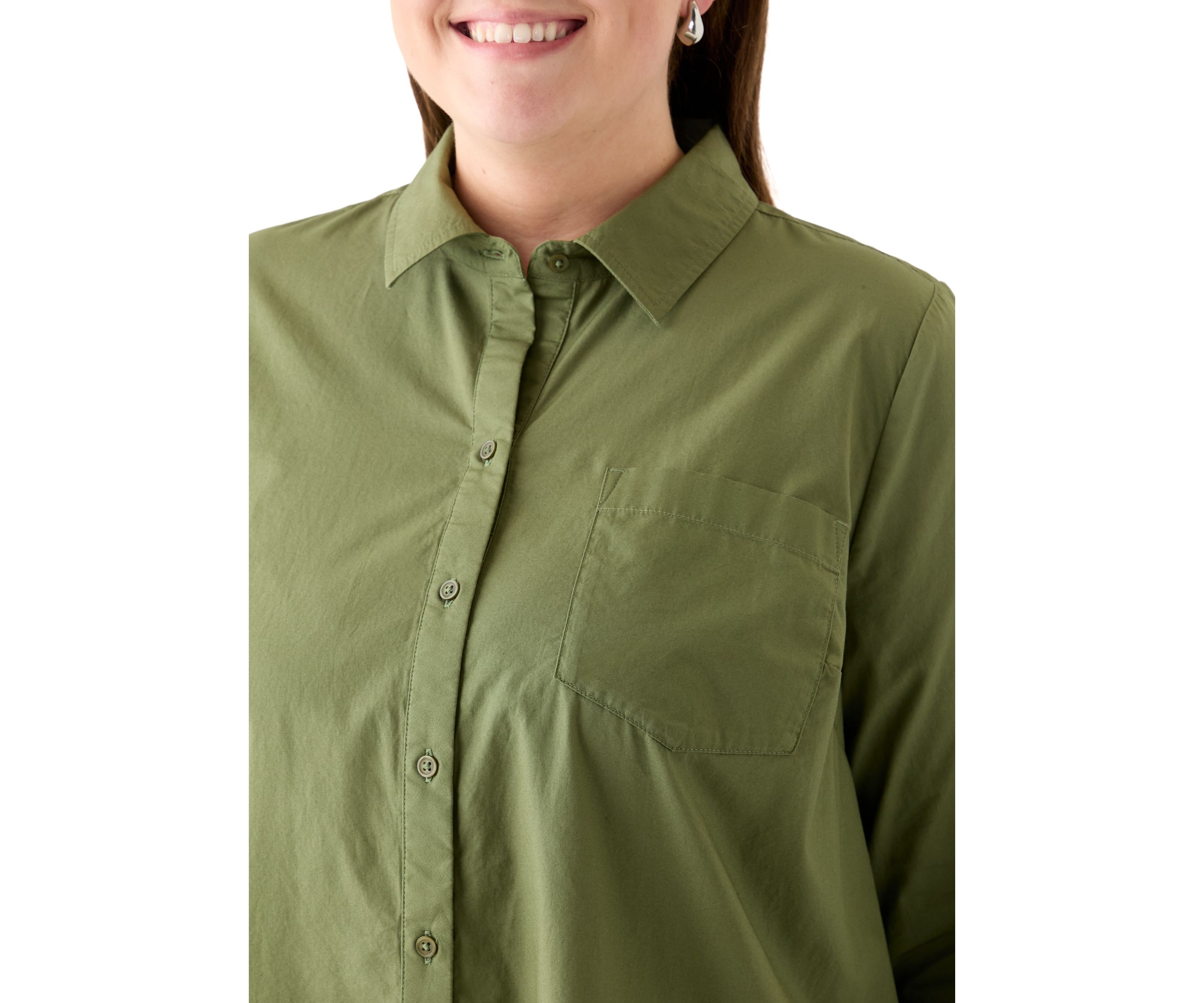 Plus Size Long Sleeve Collared Flounce Shirt Dress