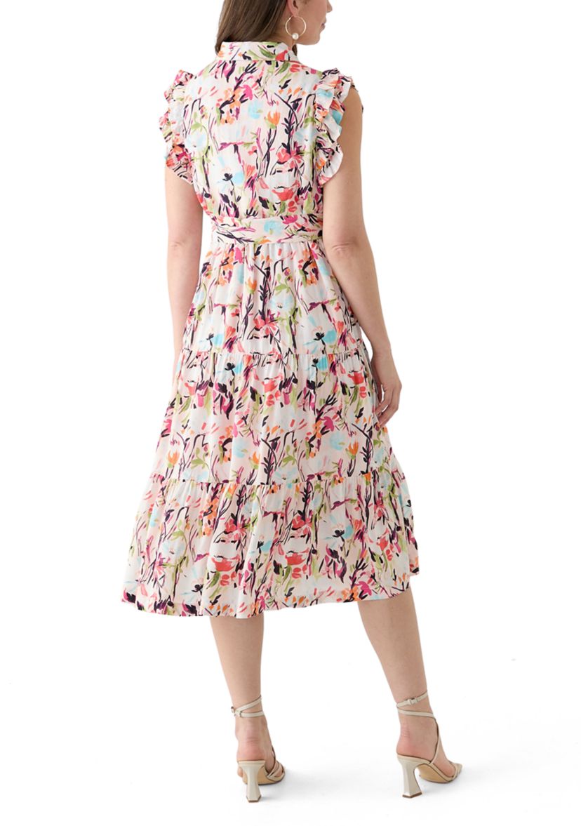 Crown & Ivy Plus Size Short Flutter Sleeve Printed Midi Dress | Belk