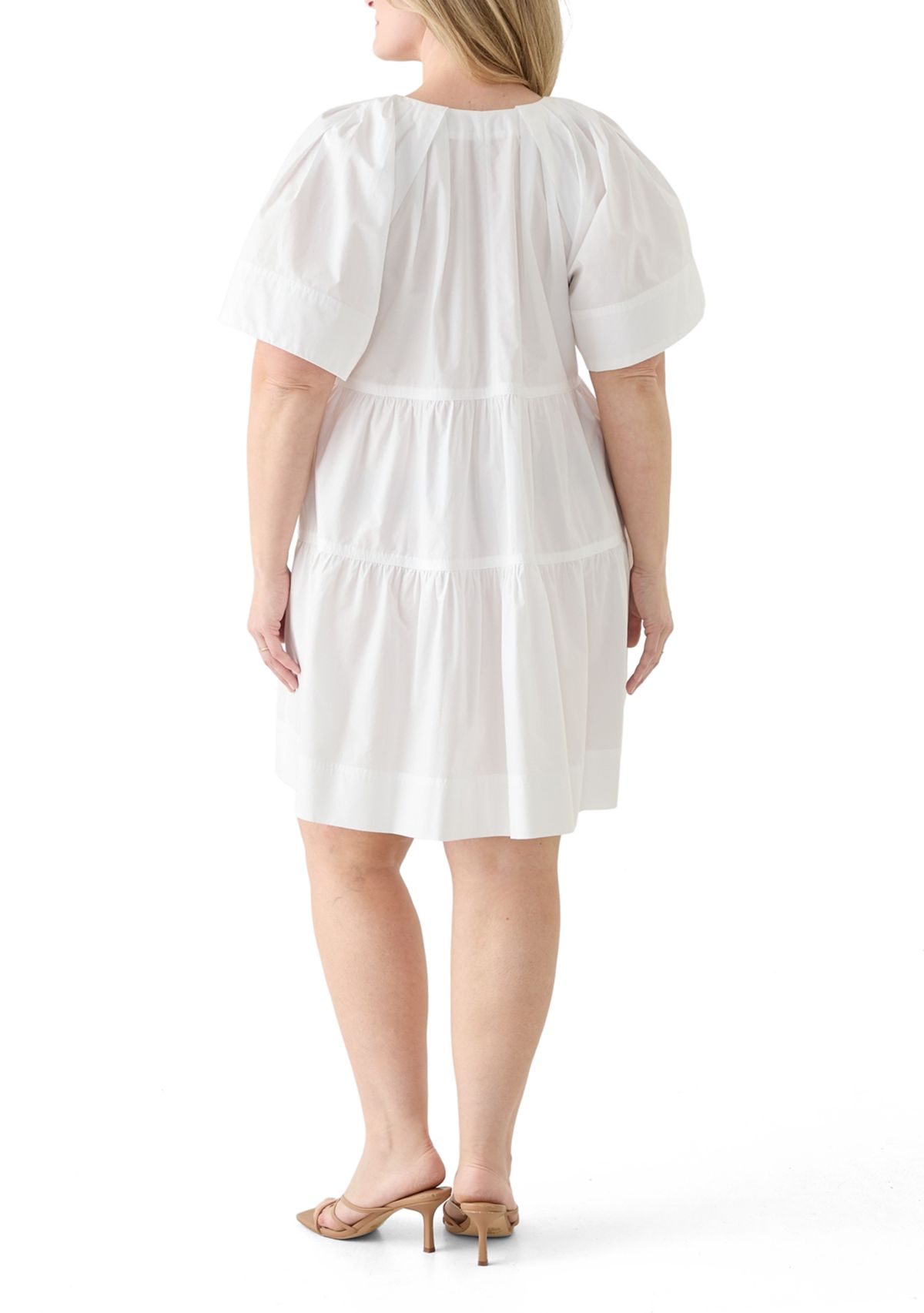 Plus Size Short Sleeve Pleat Shoulder Dress