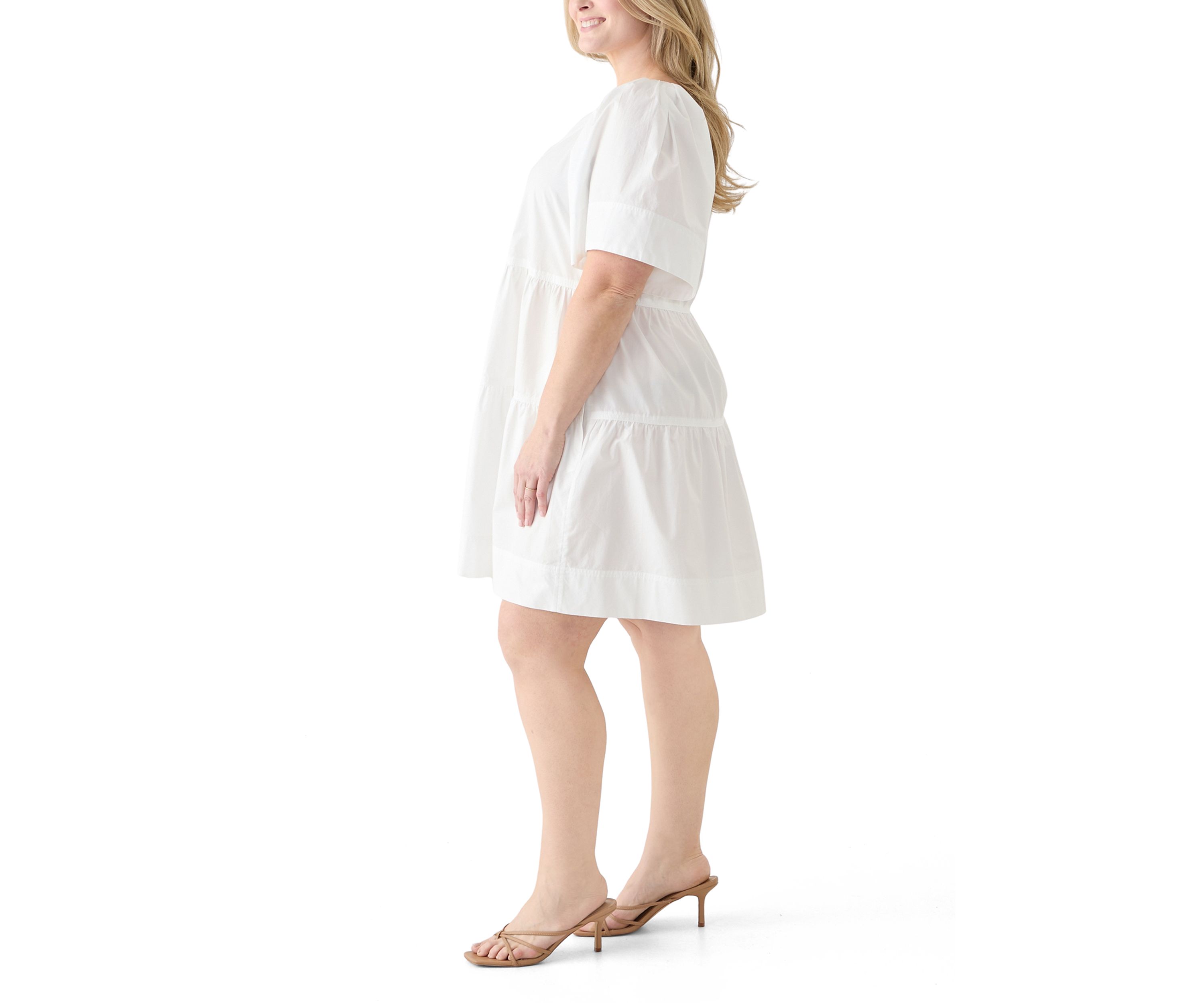 Plus Size Short Sleeve Pleat Shoulder Dress