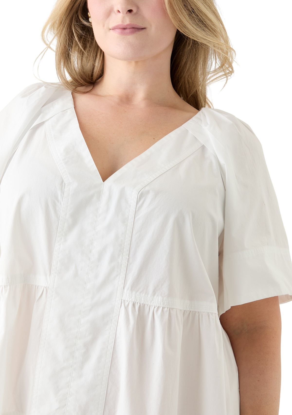 Plus Size Short Sleeve Pleat Shoulder Dress