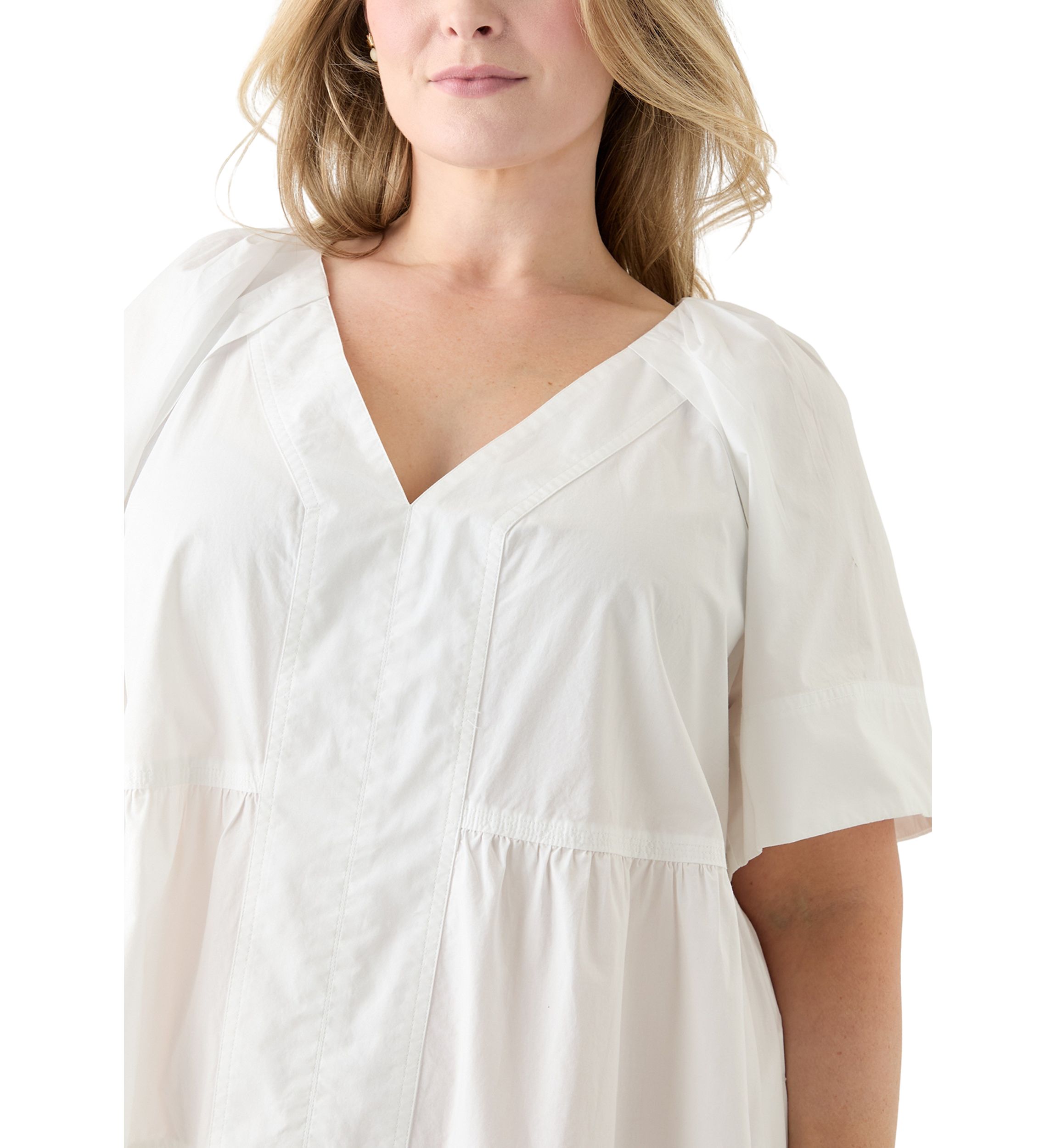 Plus Size Short Sleeve Pleat Shoulder Dress