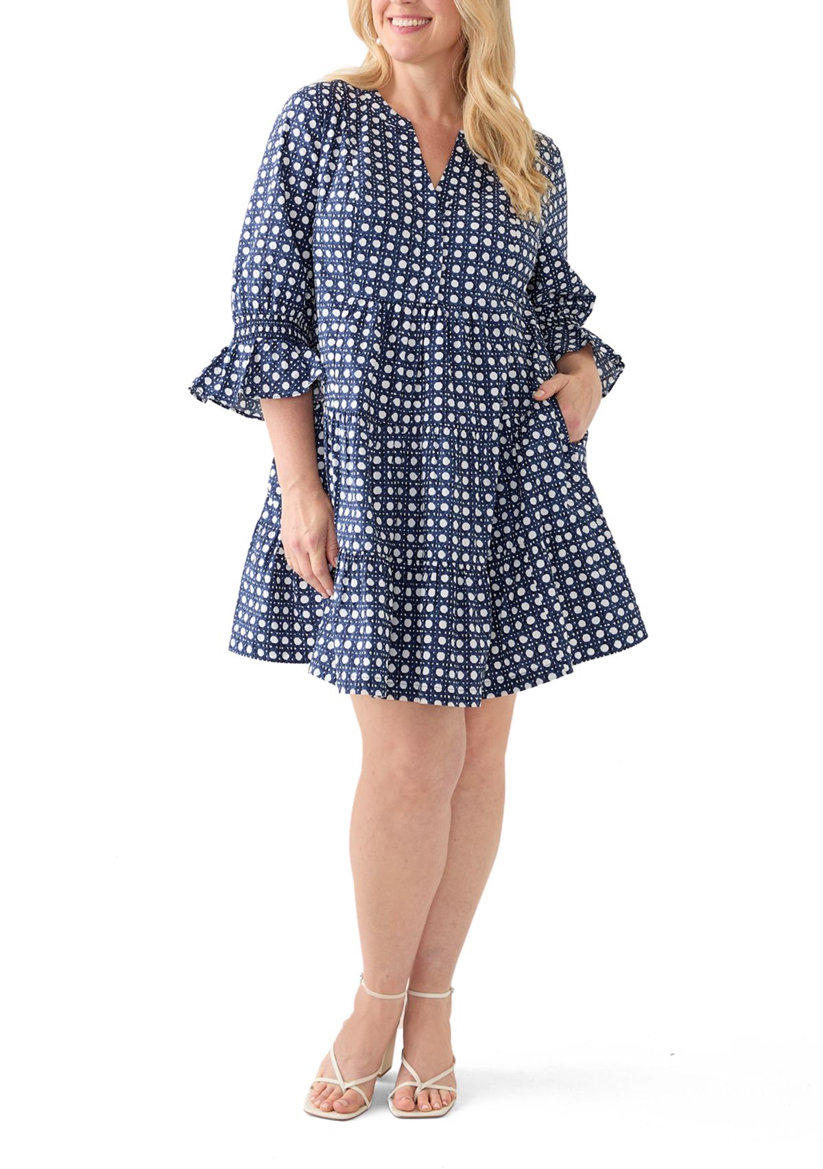 Plus Size 3/4 Sleeve Tiered Mini Dress