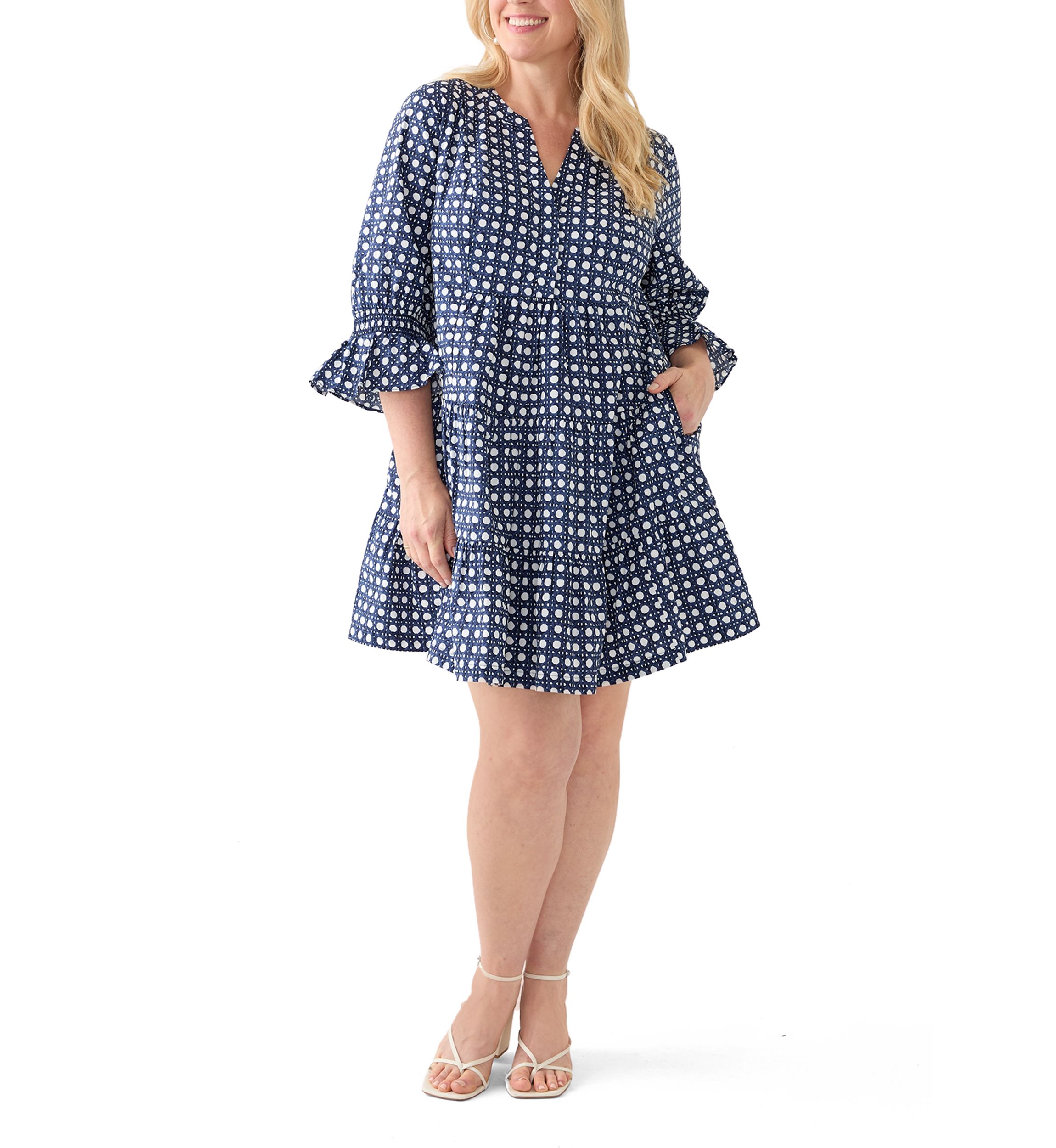 Plus Size 3/4 Sleeve Tiered Mini Dress