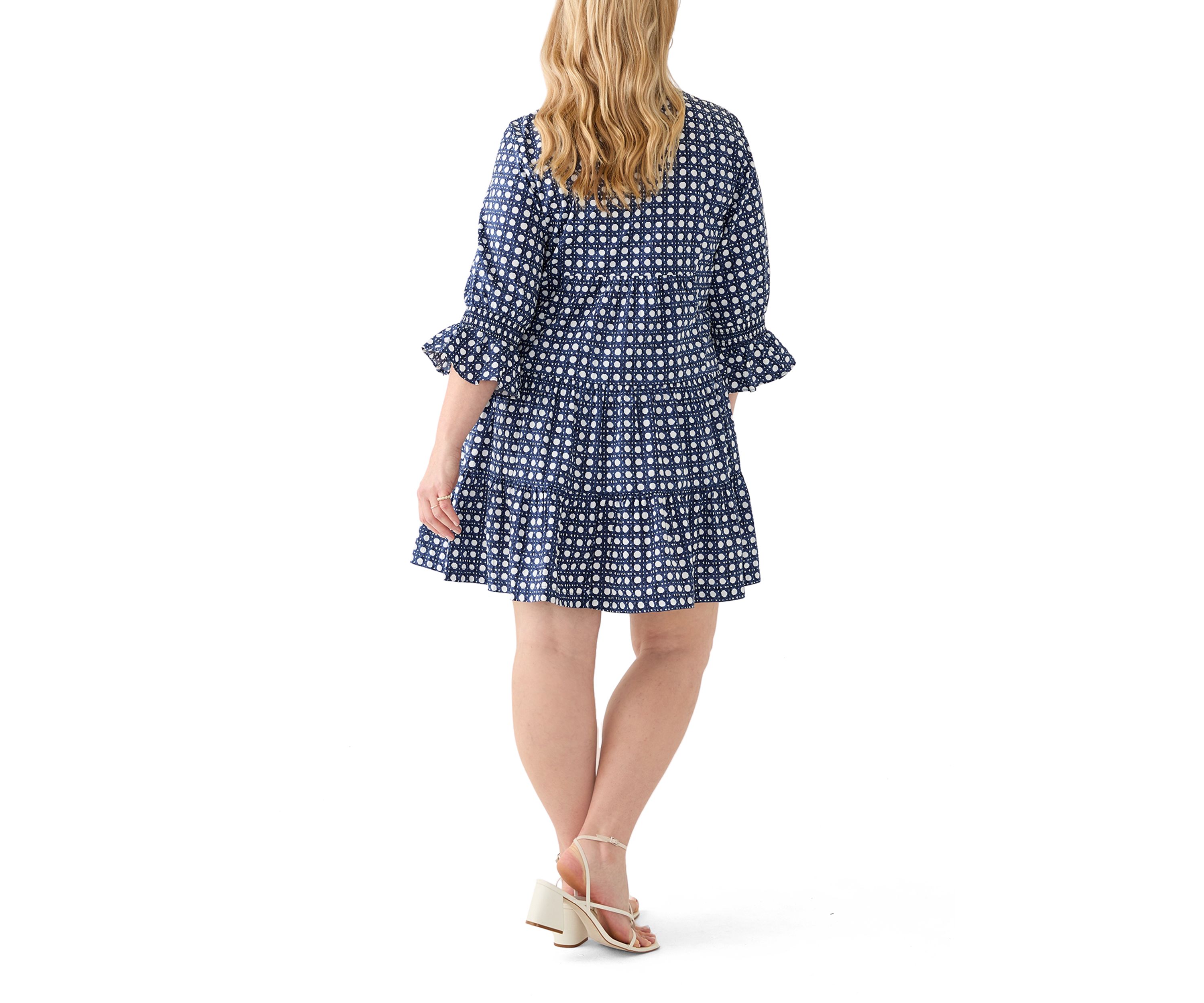 Plus Size 3/4 Sleeve Tiered Mini Dress