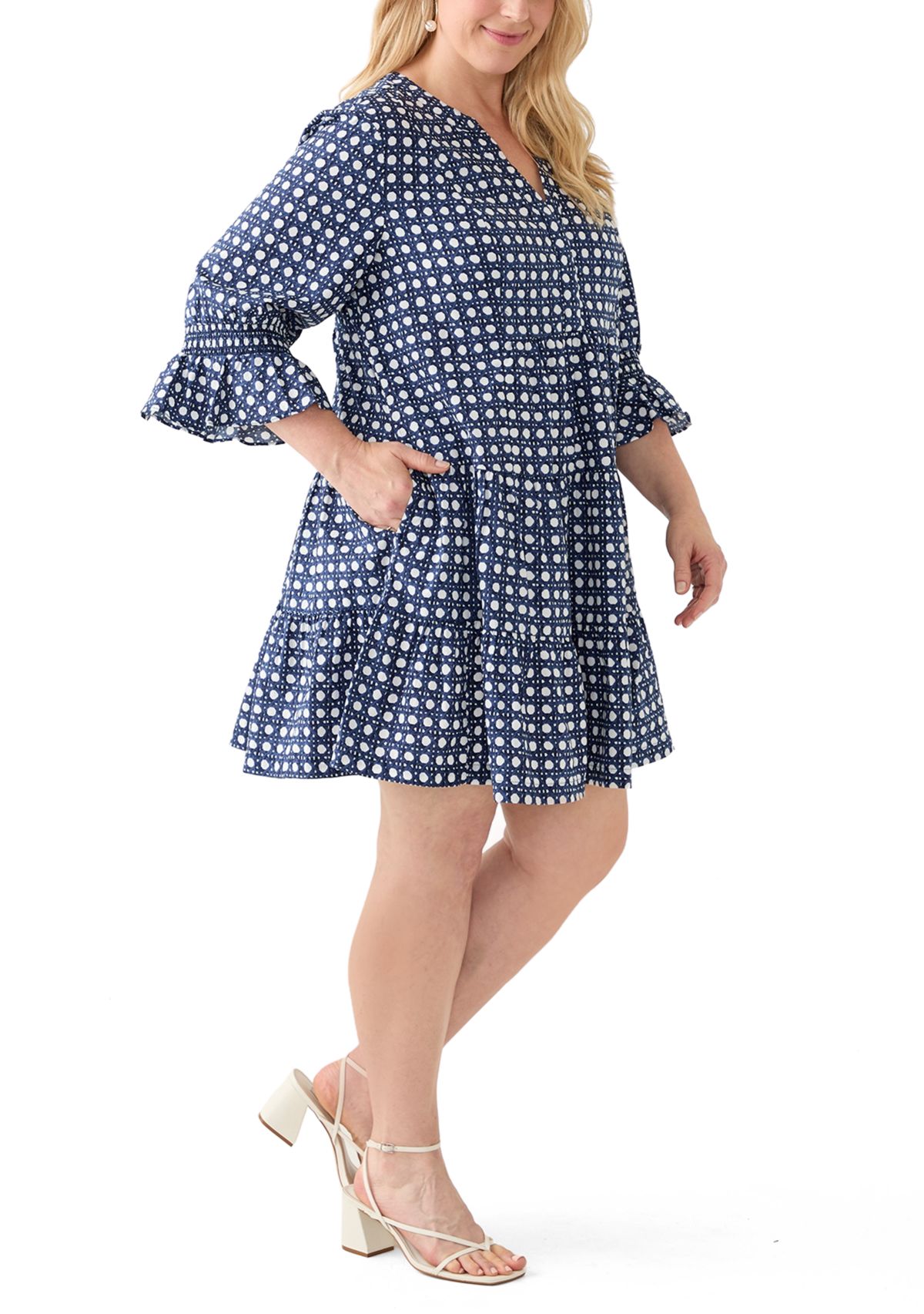 Plus Size 3/4 Sleeve Tiered Mini Dress