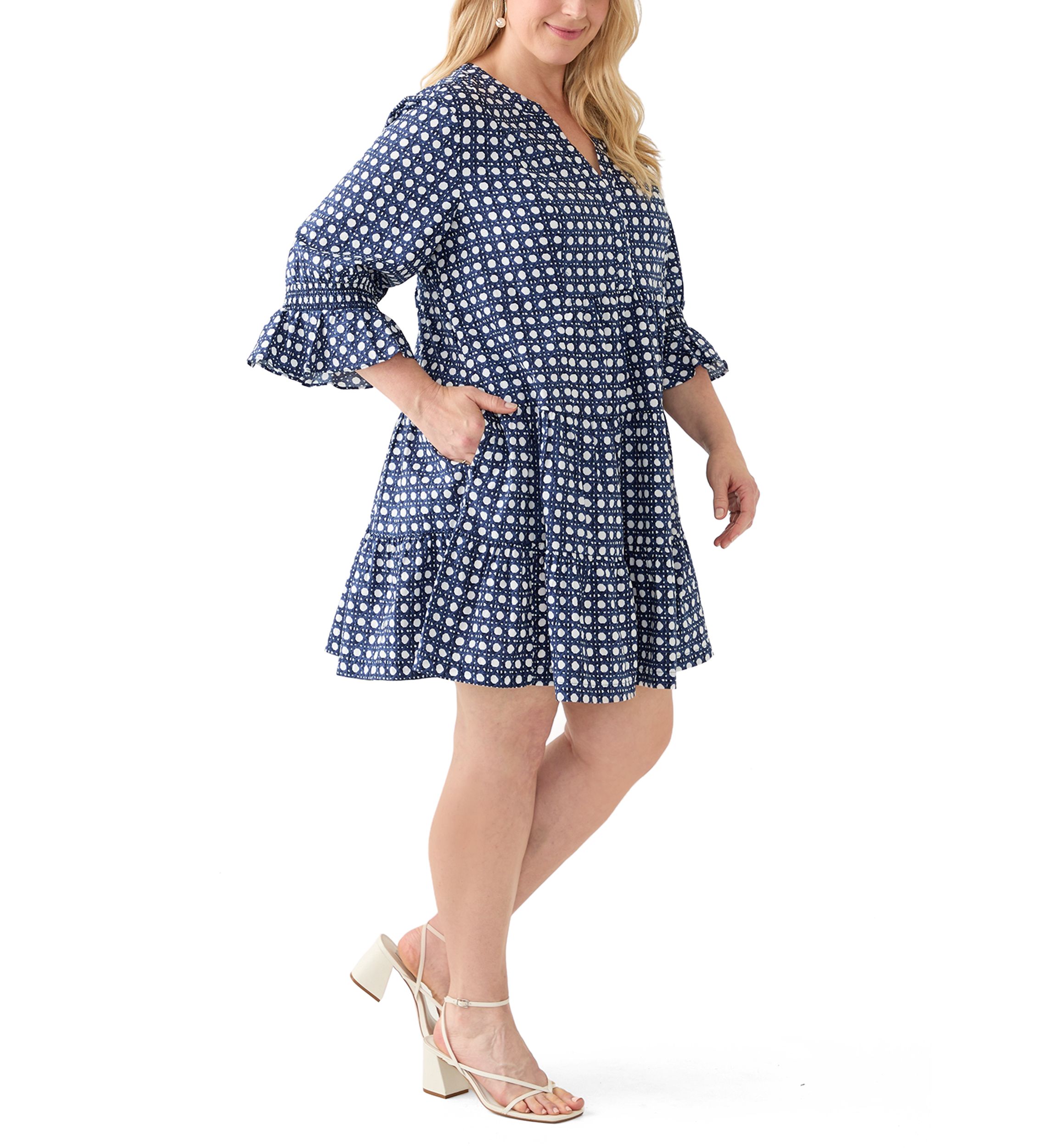 Plus Size 3/4 Sleeve Tiered Mini Dress