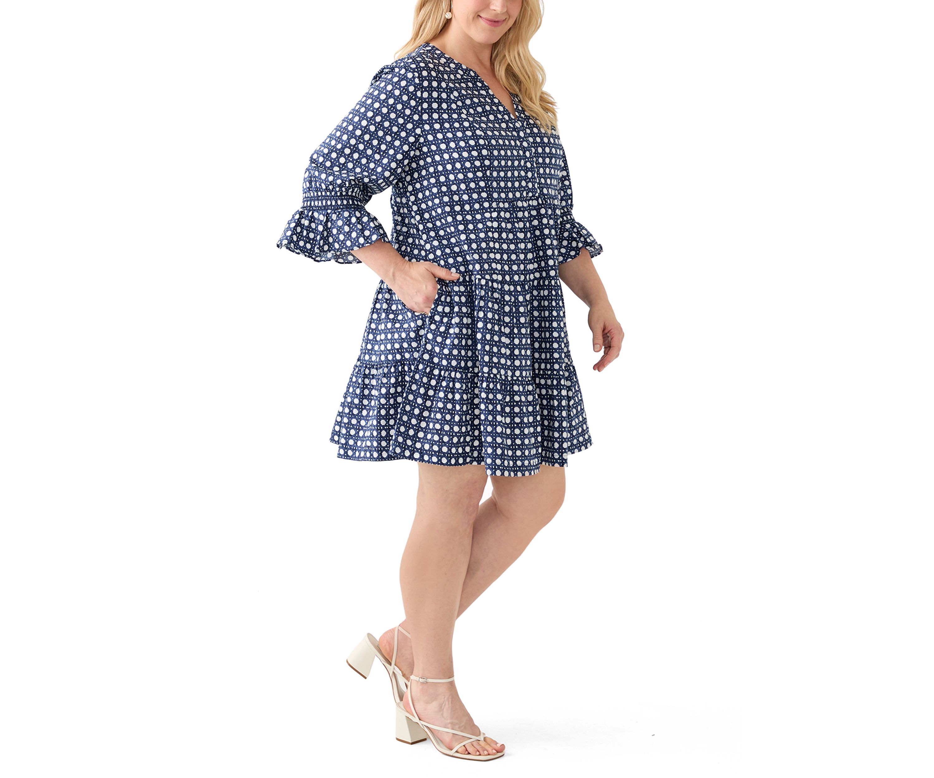 Plus Size 3/4 Sleeve Tiered Mini Dress