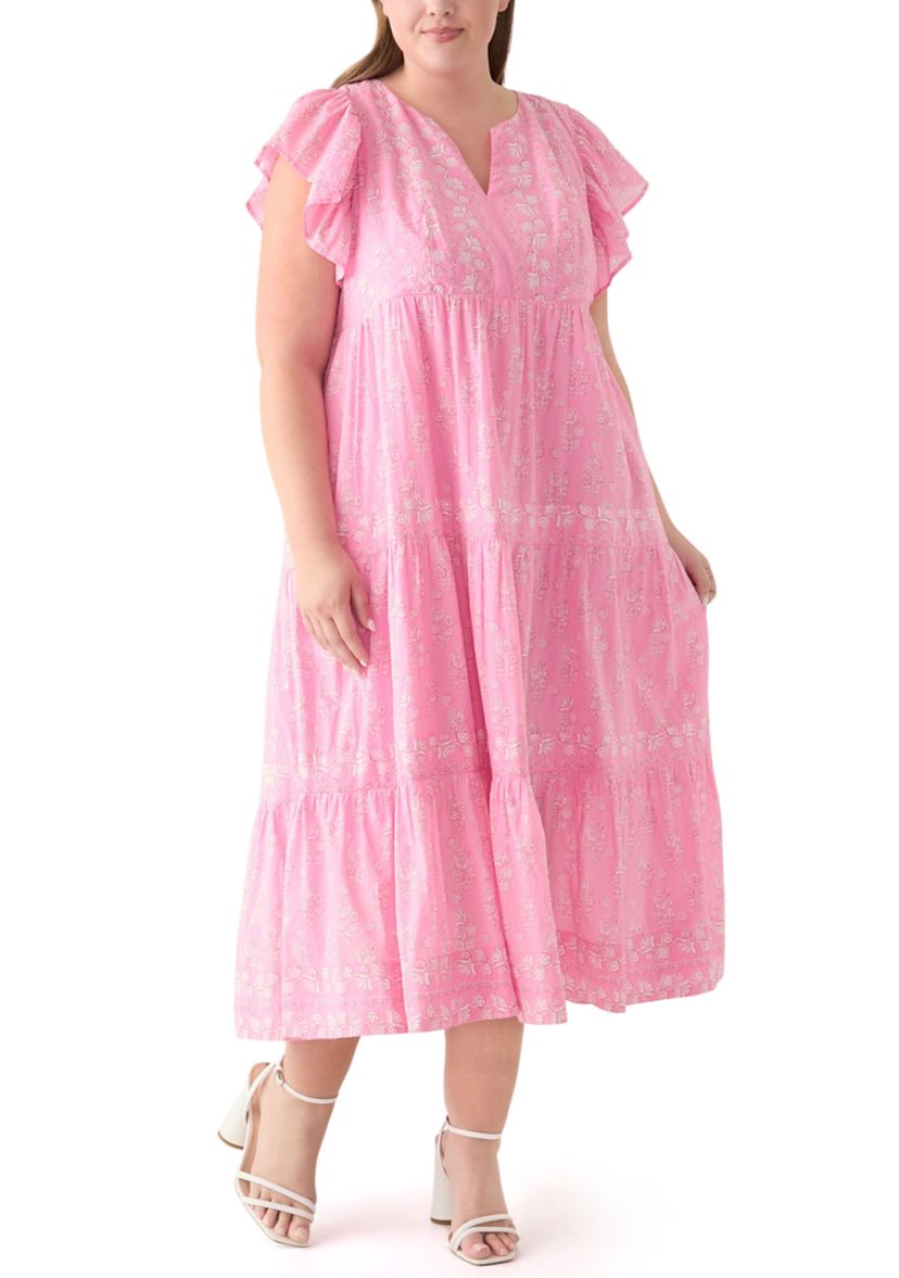 Plus Size Ruffle Sleeve Split Neck Dress
