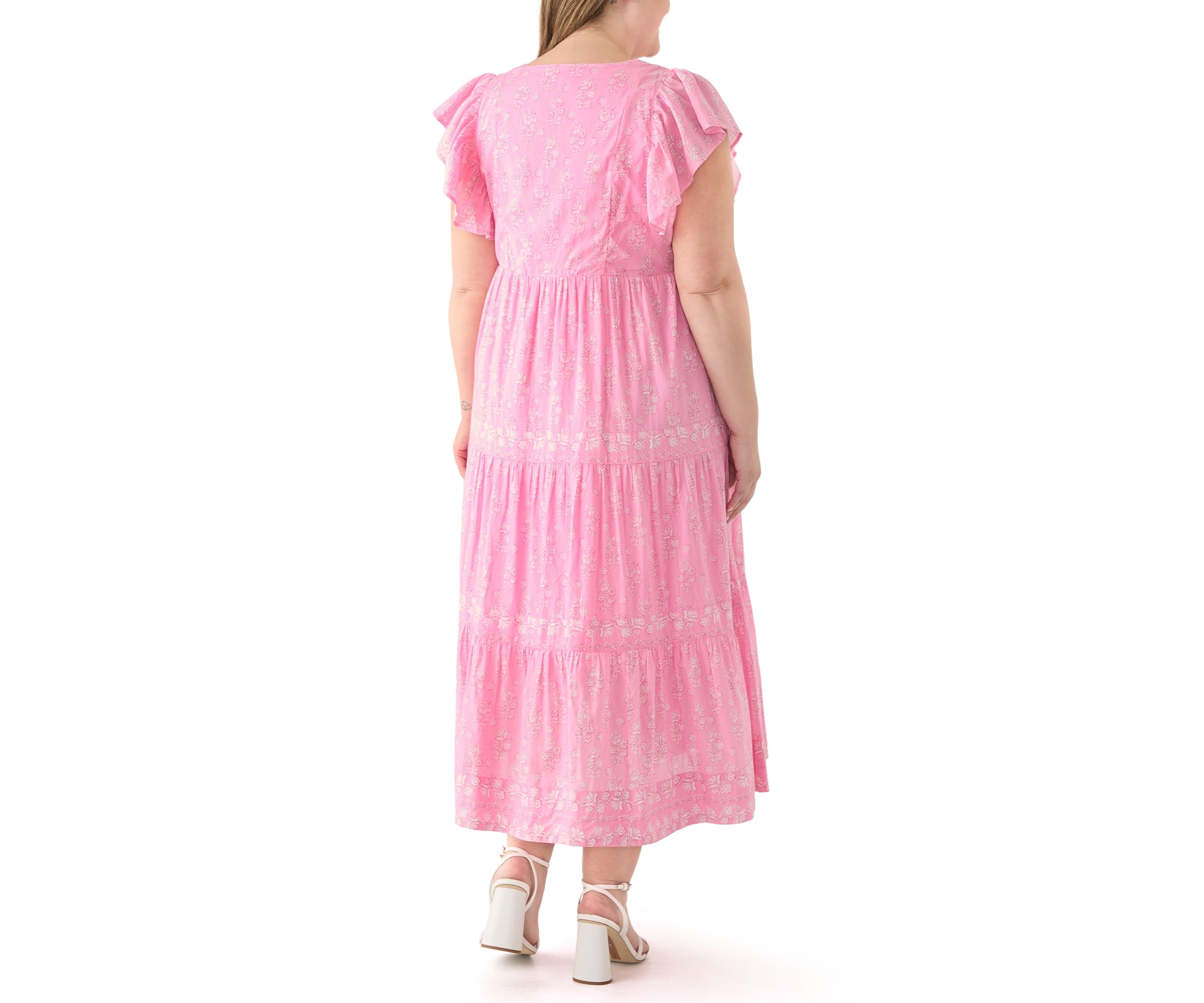 Plus Size Ruffle Sleeve Split Neck Dress