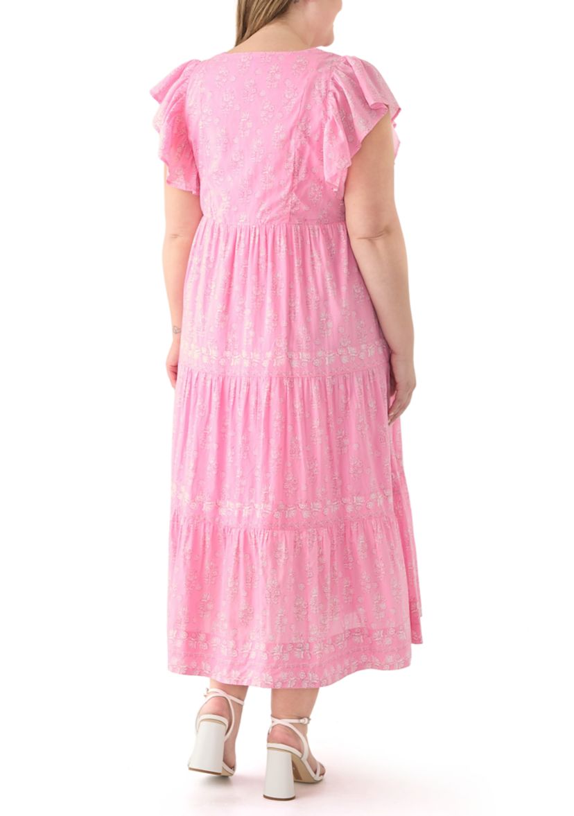 Plus Size Ruffle Sleeve Split Neck Dress