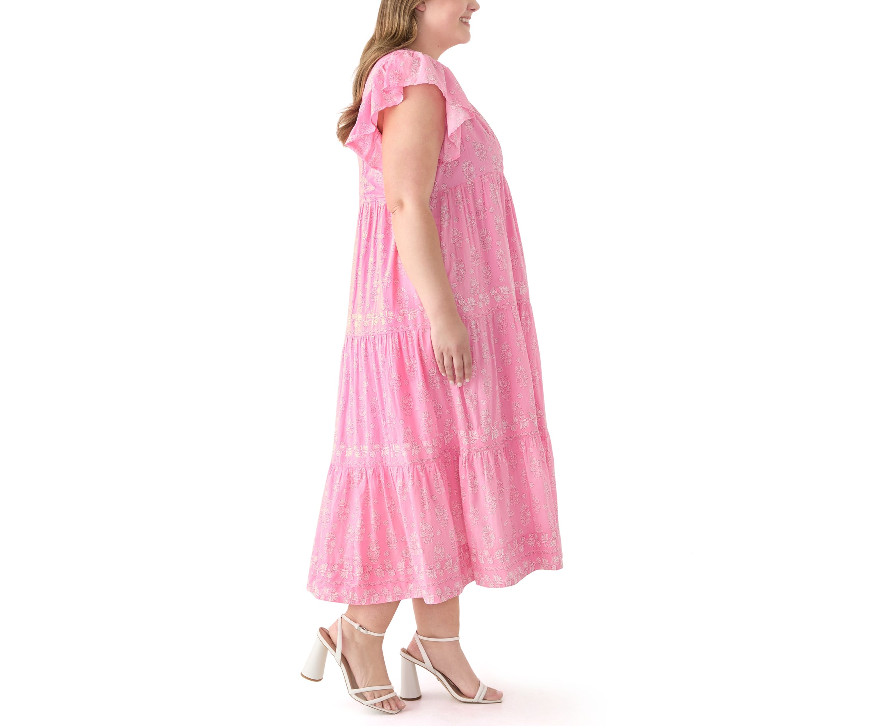 Plus Size Ruffle Sleeve Split Neck Dress