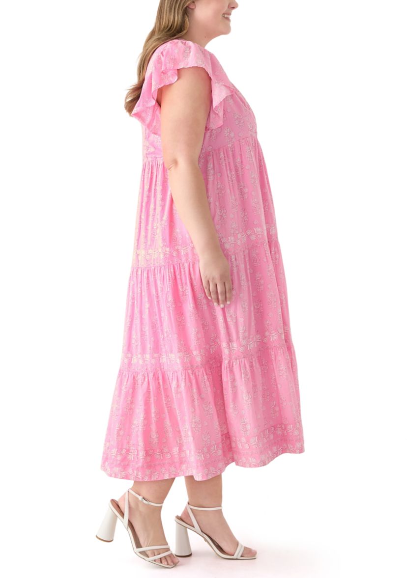 Plus Size Ruffle Sleeve Split Neck Dress