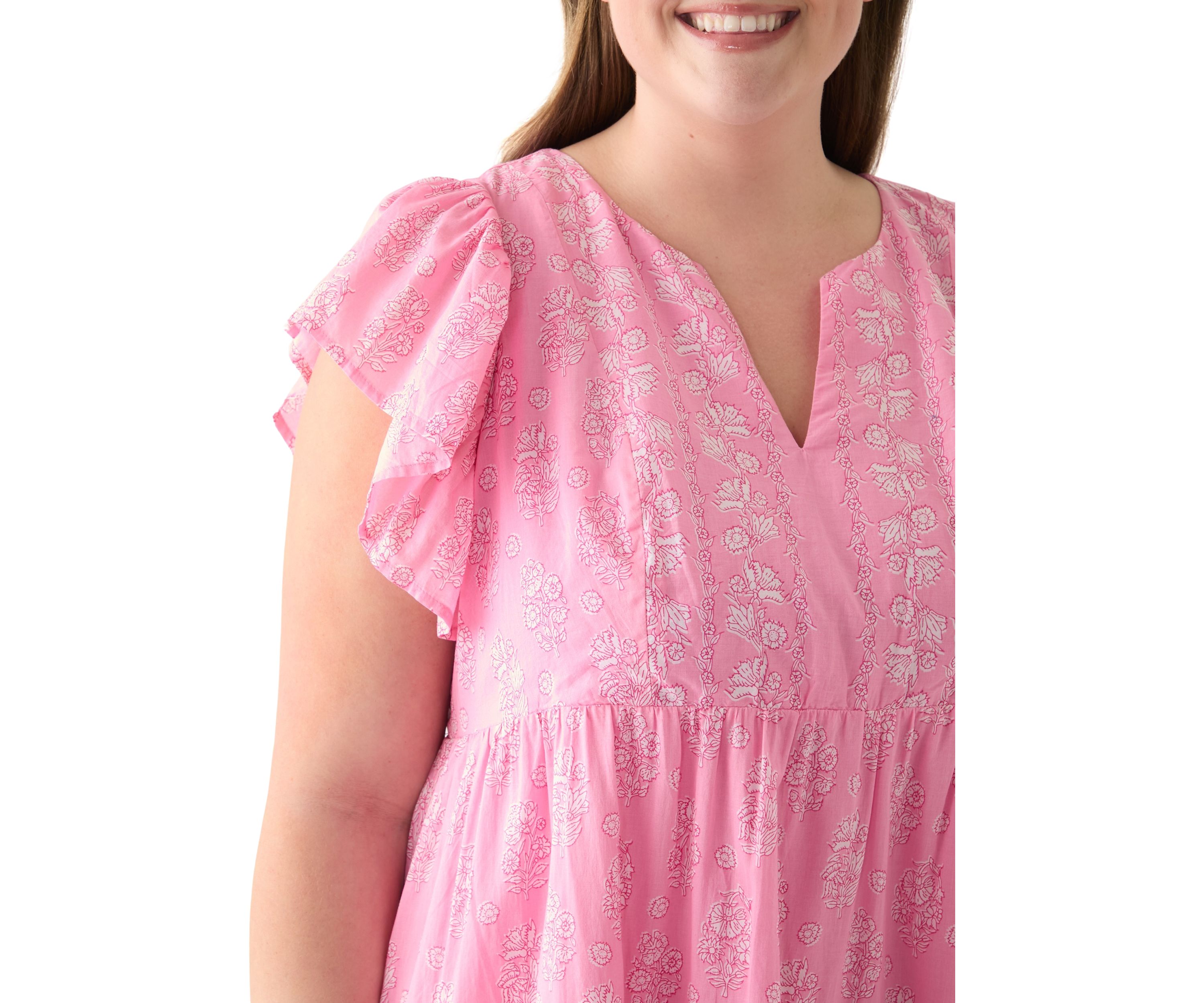 Plus Size Ruffle Sleeve Split Neck Dress