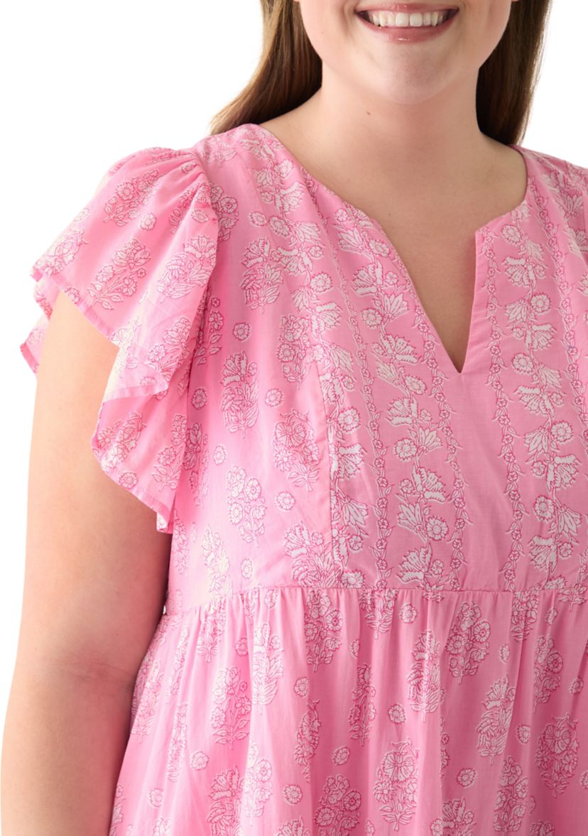 Plus Size Ruffle Sleeve Split Neck Dress