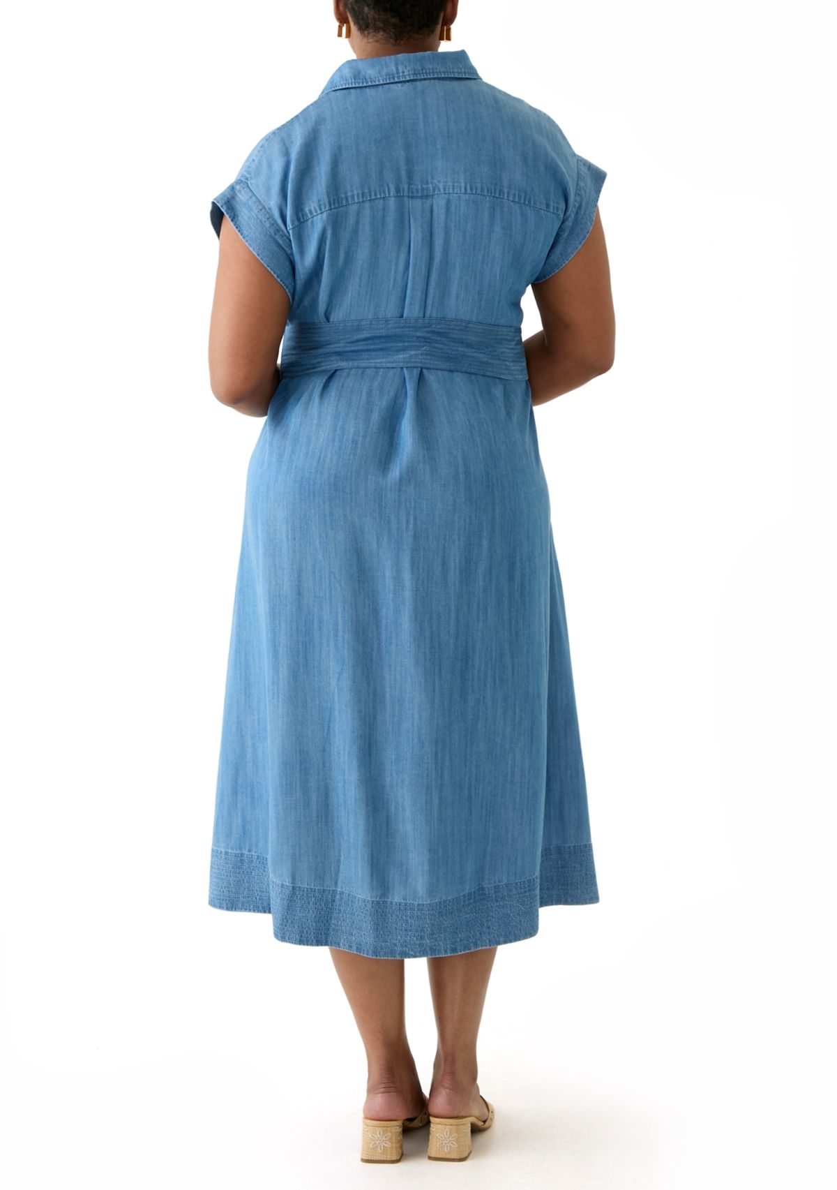 Plus Size Short Sleeve Dolman Belted Midi Shirtdress