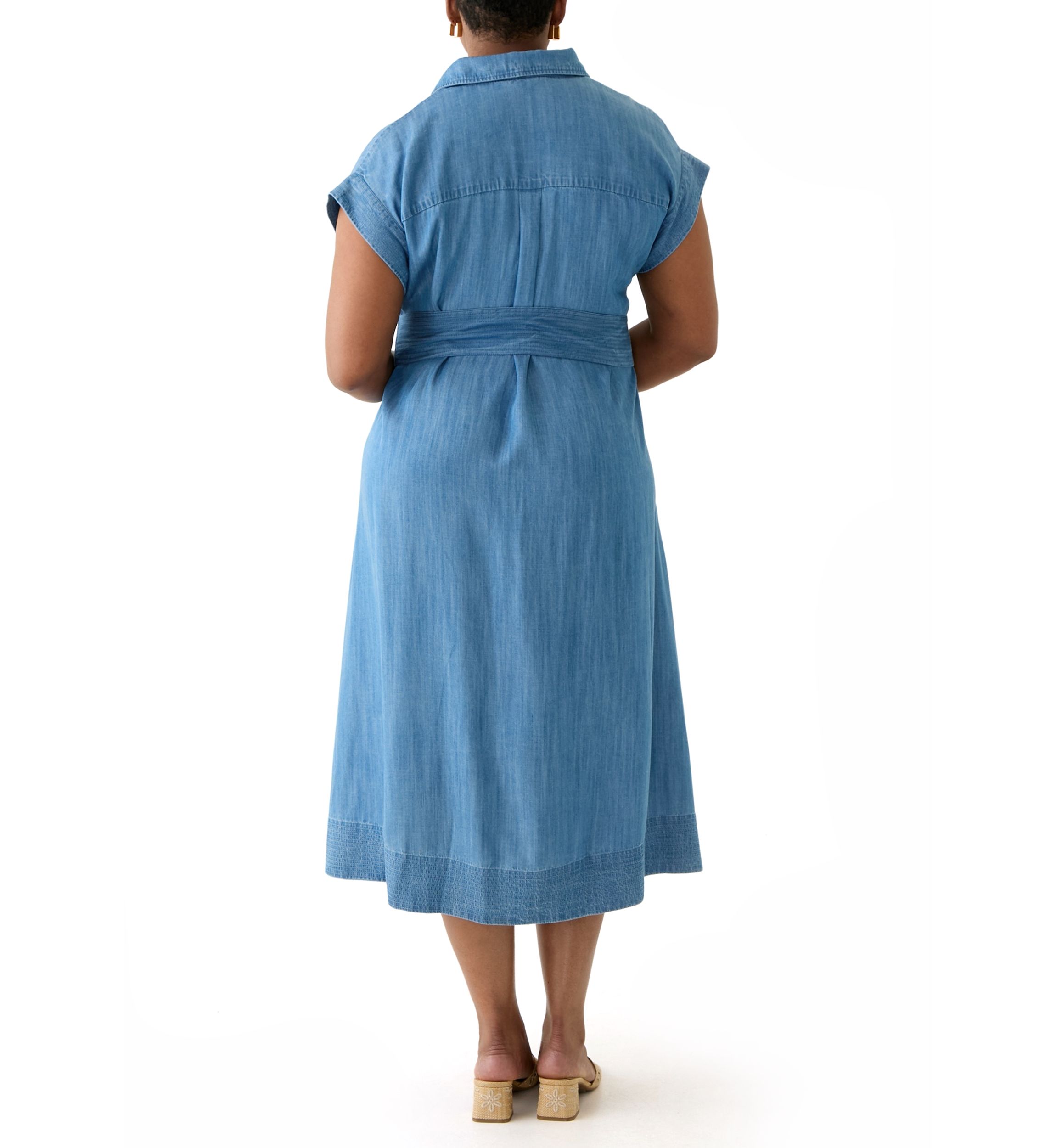 Plus Size Short Sleeve Dolman Belted Midi Shirtdress