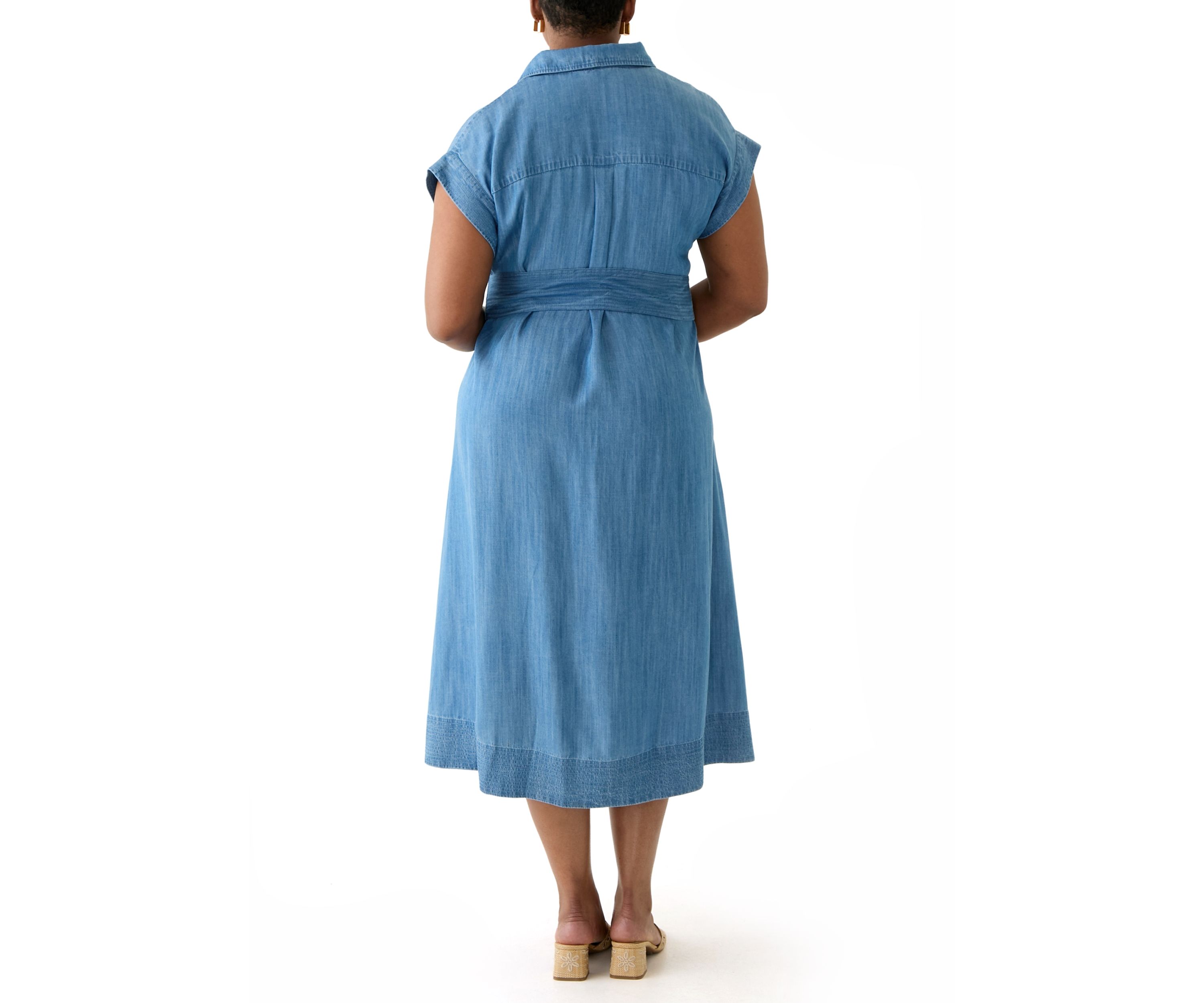 Plus Size Short Sleeve Dolman Belted Midi Shirtdress