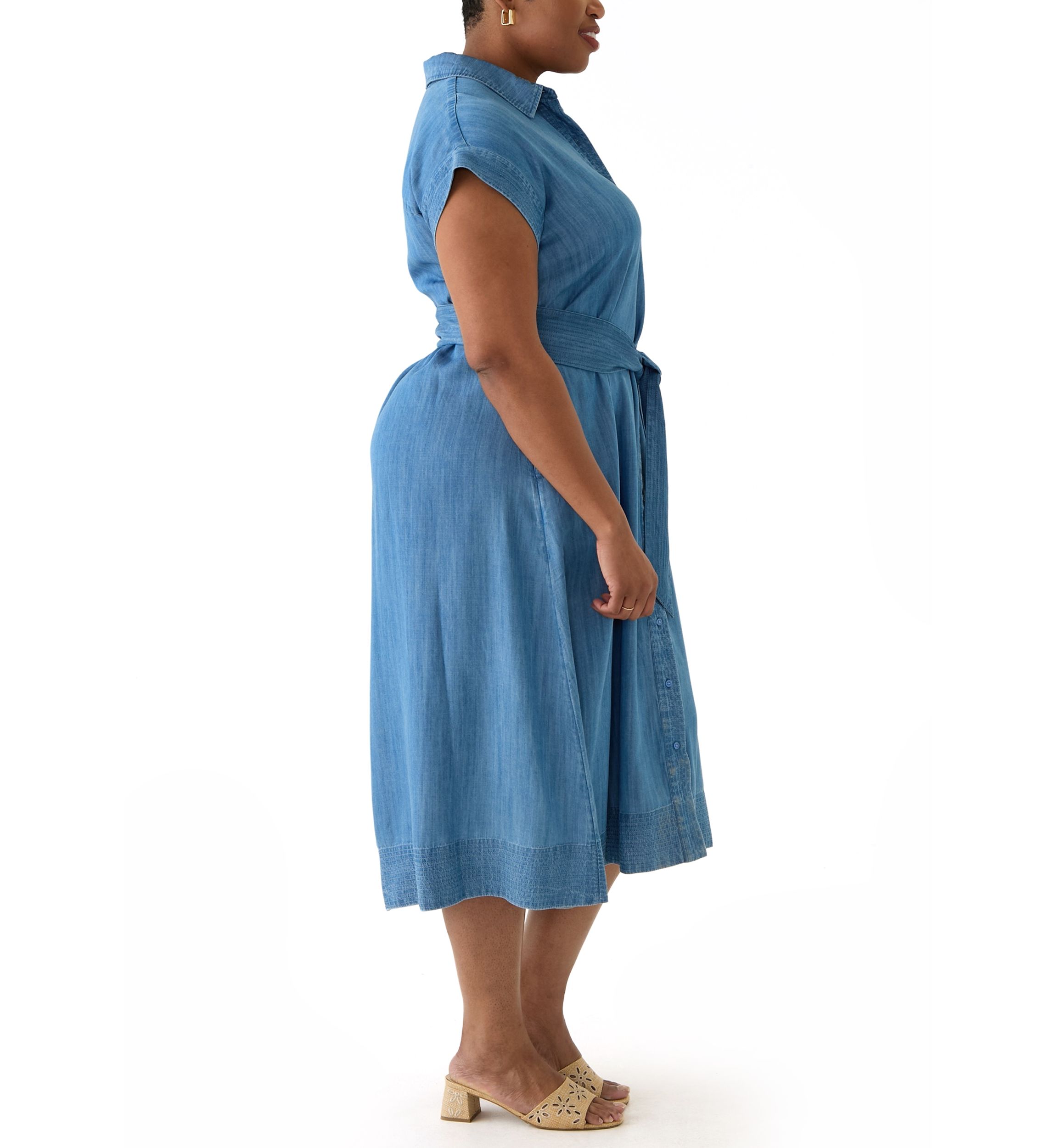 Plus Size Short Sleeve Dolman Belted Midi Shirtdress
