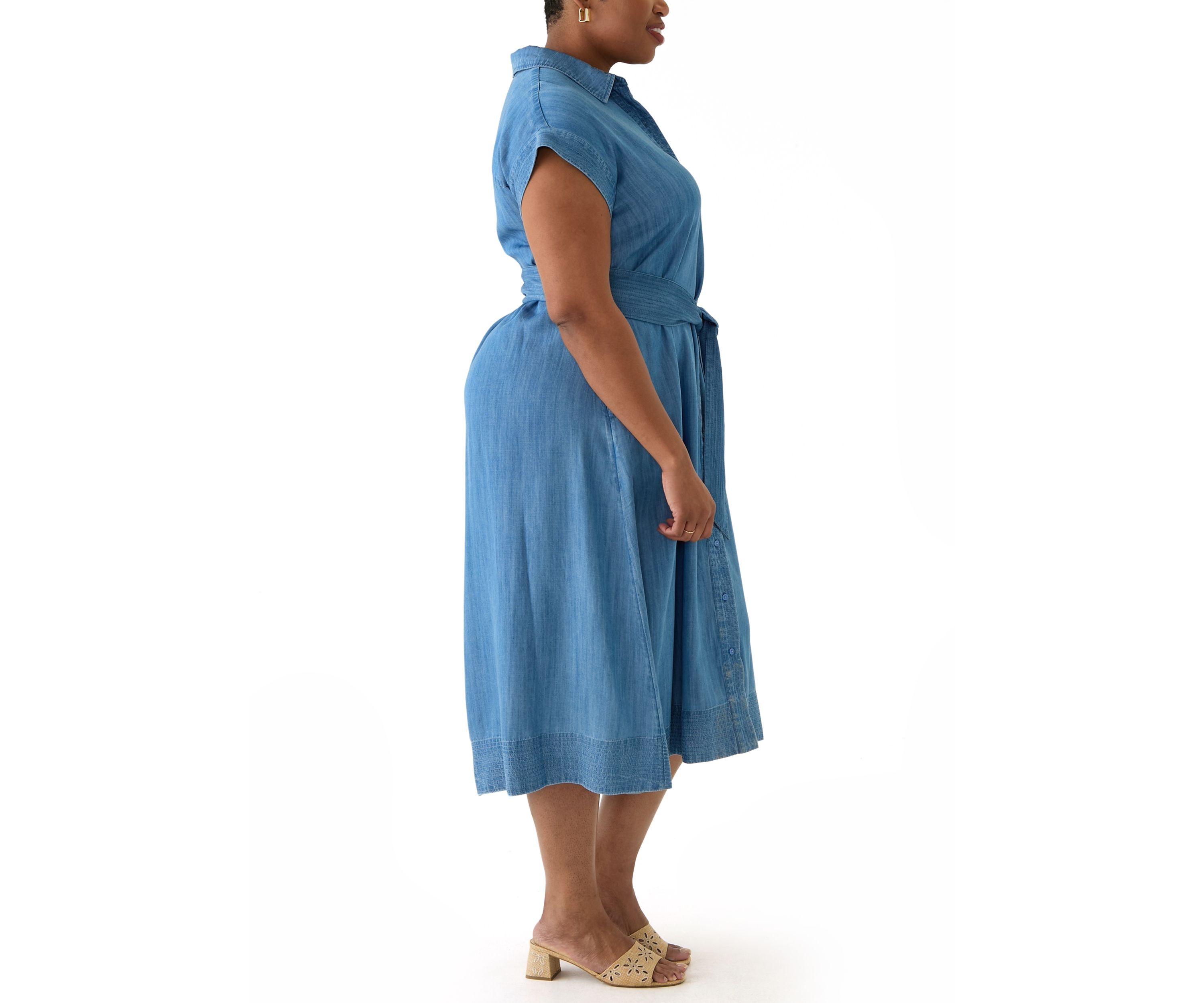 Plus Size Short Sleeve Dolman Belted Midi Shirtdress