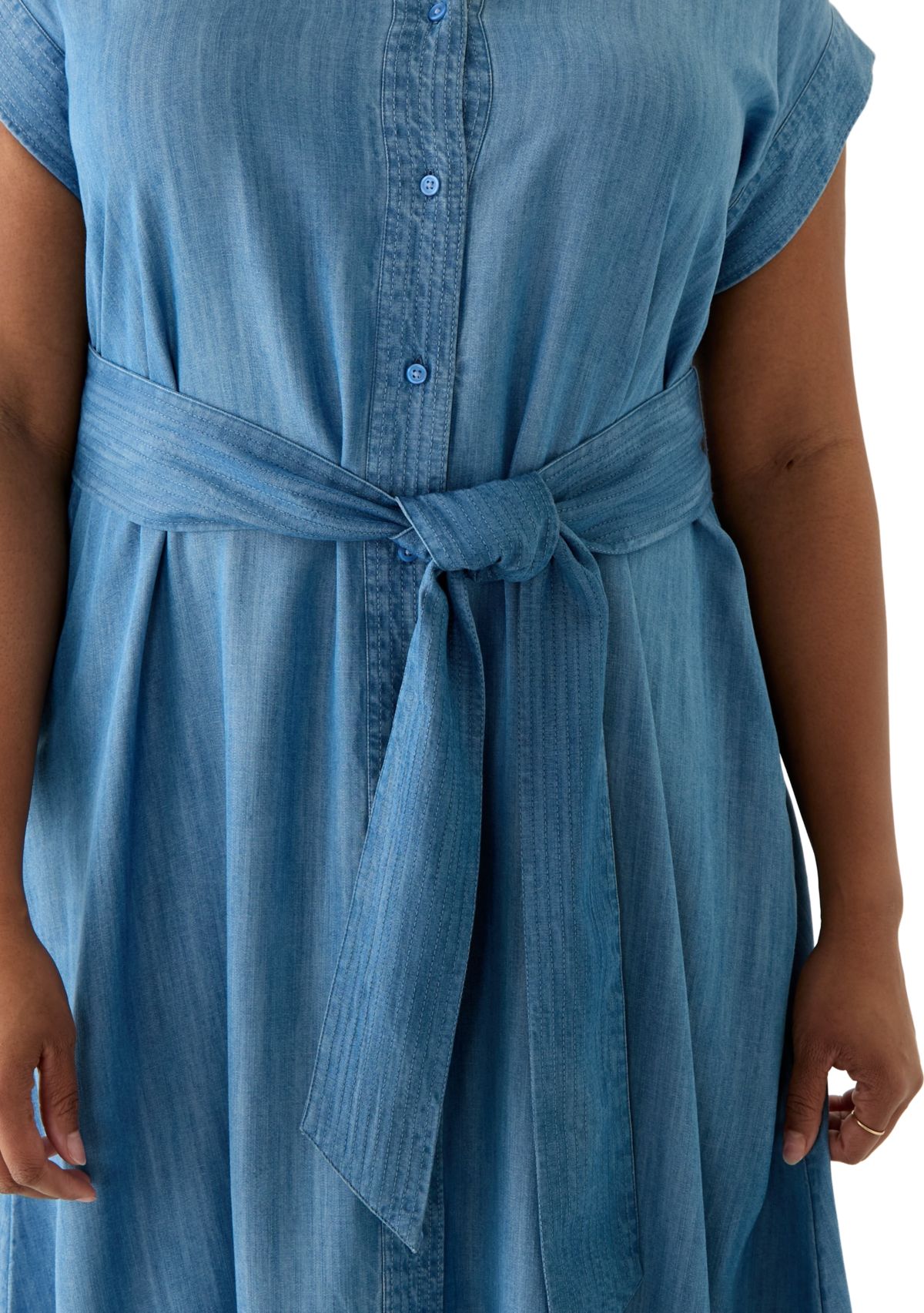 Plus Size Short Sleeve Dolman Belted Midi Shirtdress