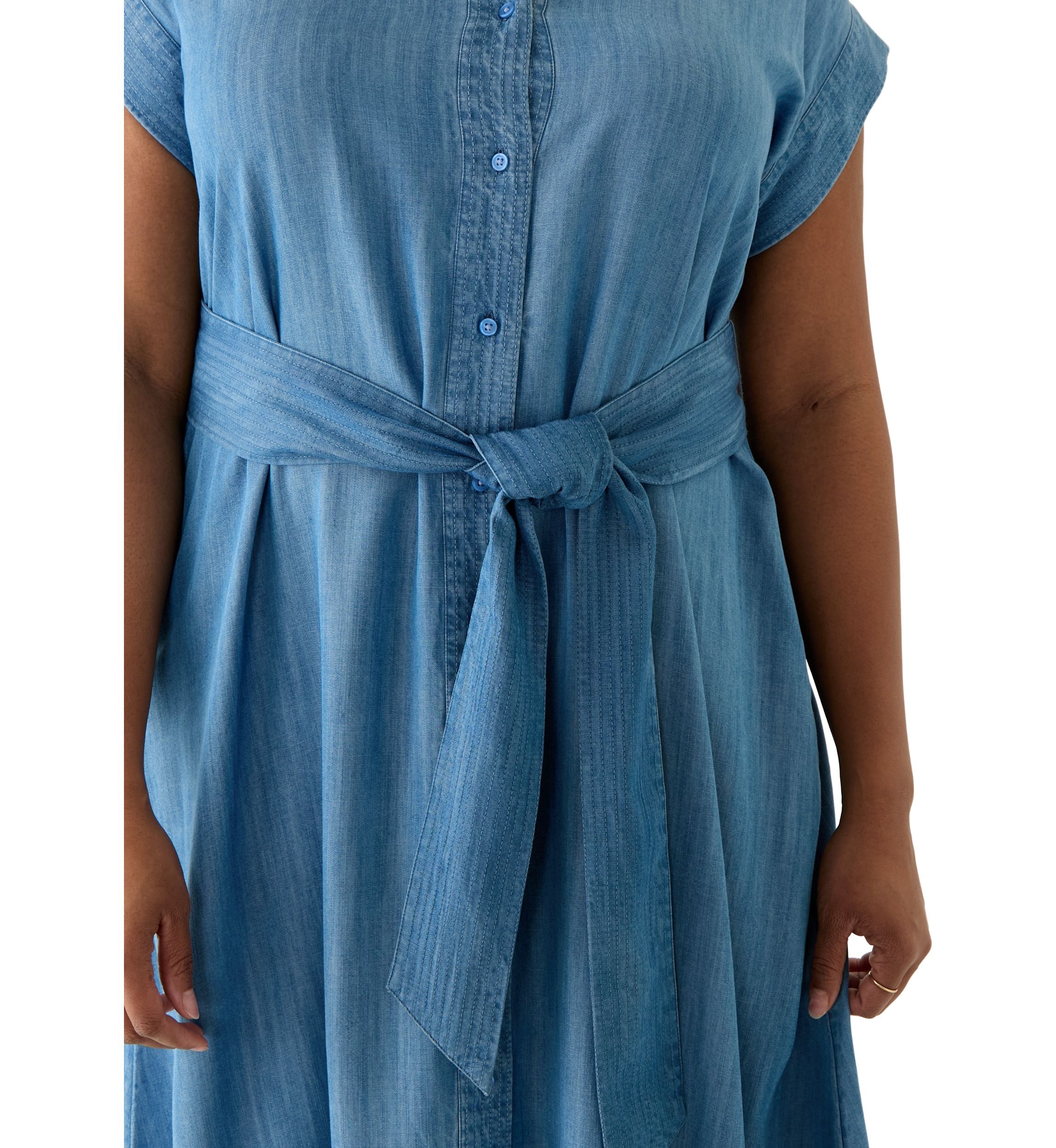 Plus Size Short Sleeve Dolman Belted Midi Shirtdress