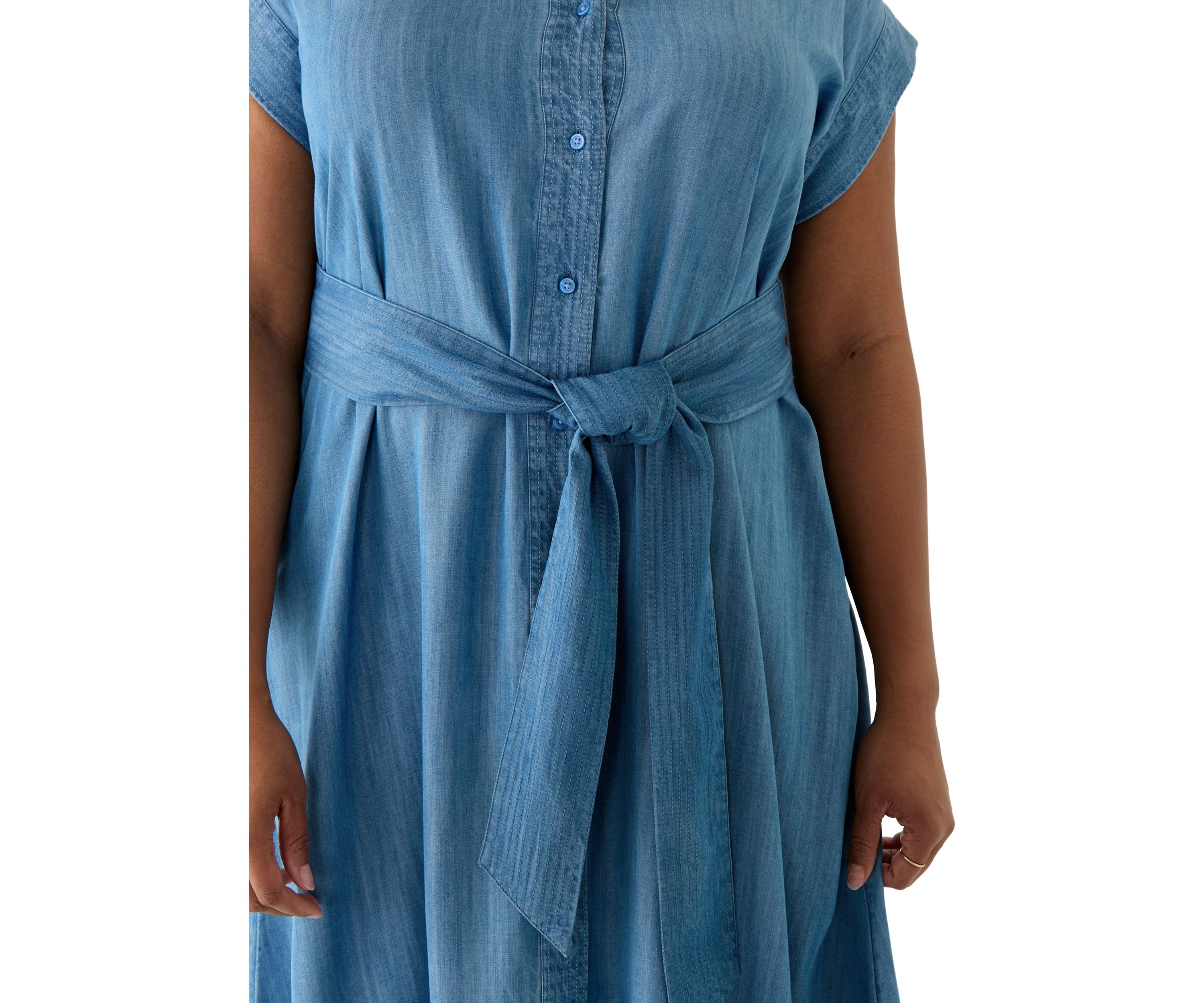 Plus Size Short Sleeve Dolman Belted Midi Shirtdress